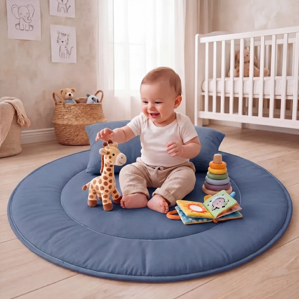 İndigo yuvarlak bebek oyun minderi