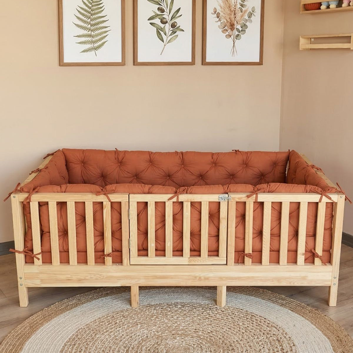 Montessori ve Beşik İçin 4 Kenar Koruma Seti Pamuk Kumaş Kiremit Renk