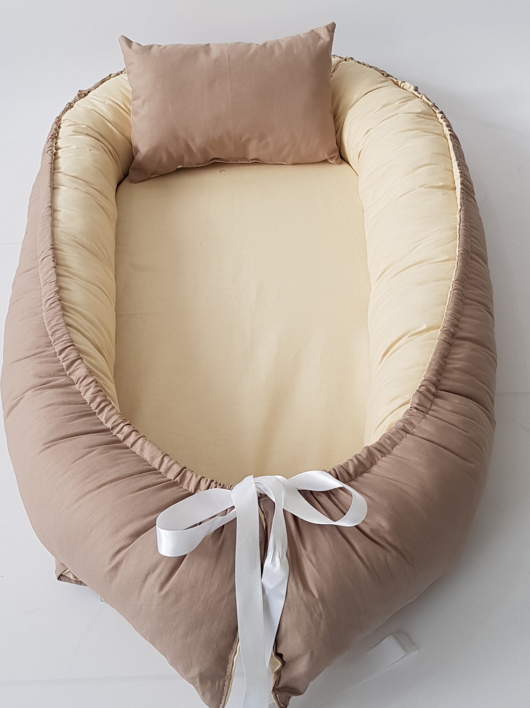 BabyNest Anne Yanı Bebek Yatağı - Kahve & Vanilya Pamuk Kumaş