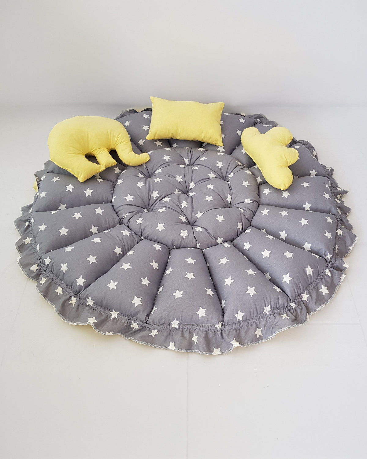 Gri yıldız sarı BabyNest, yıldızlı yüzü oyun minderi hali