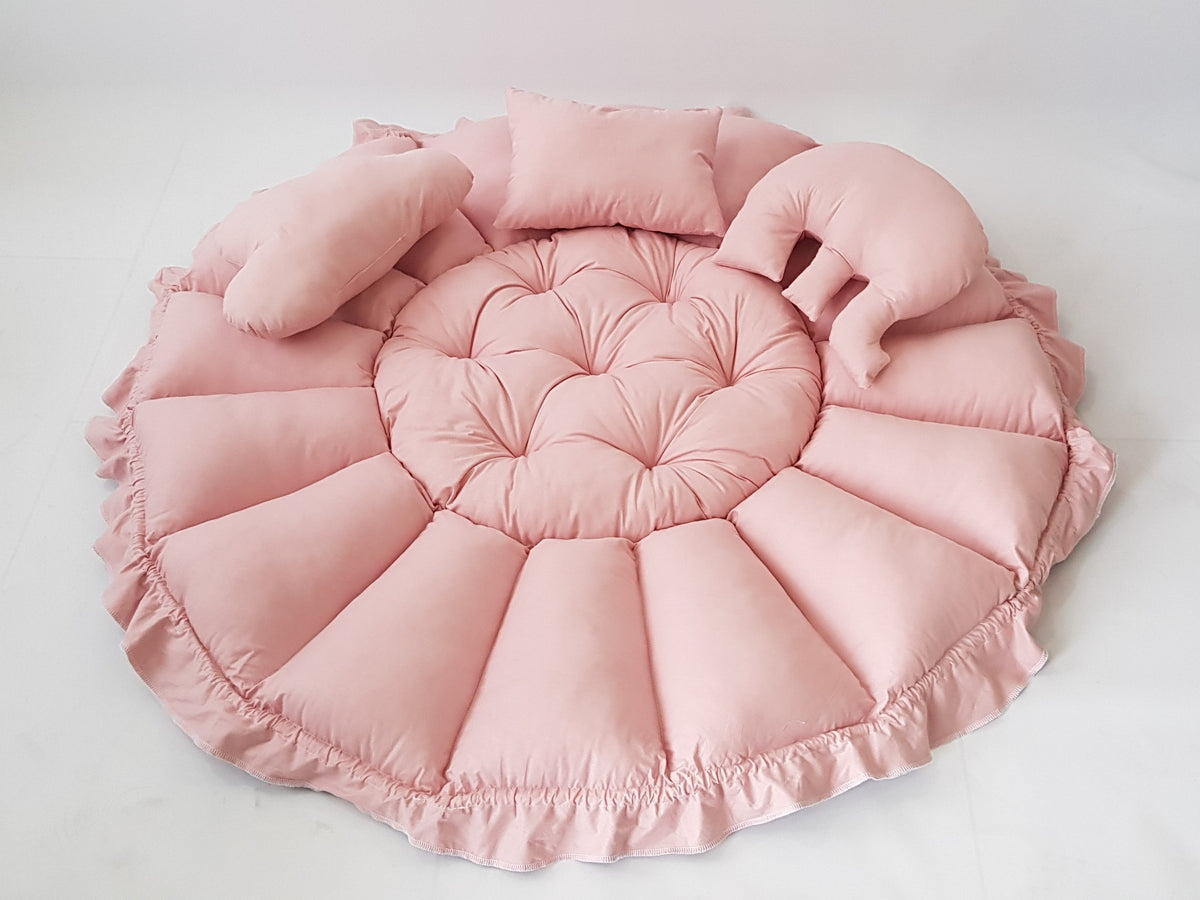 3'ü 1 Arada BabyNest Uyku ve Oyun Minderi Seti - 3 Figürlü Yastık Hediyeli Gri Yıldız Pudra