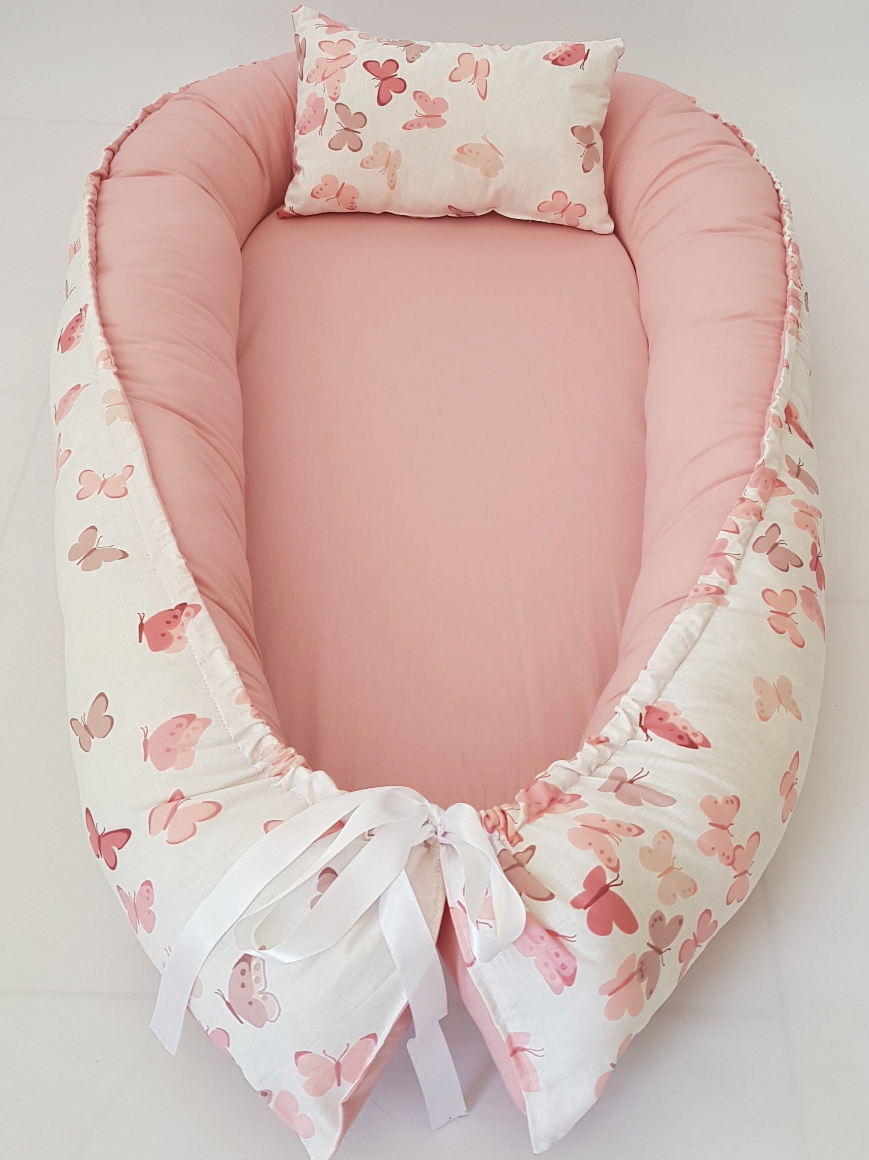 Babynest Anne Yanı Bebek Yatağı - Kelebek & Pudra Pamuk Kumaş