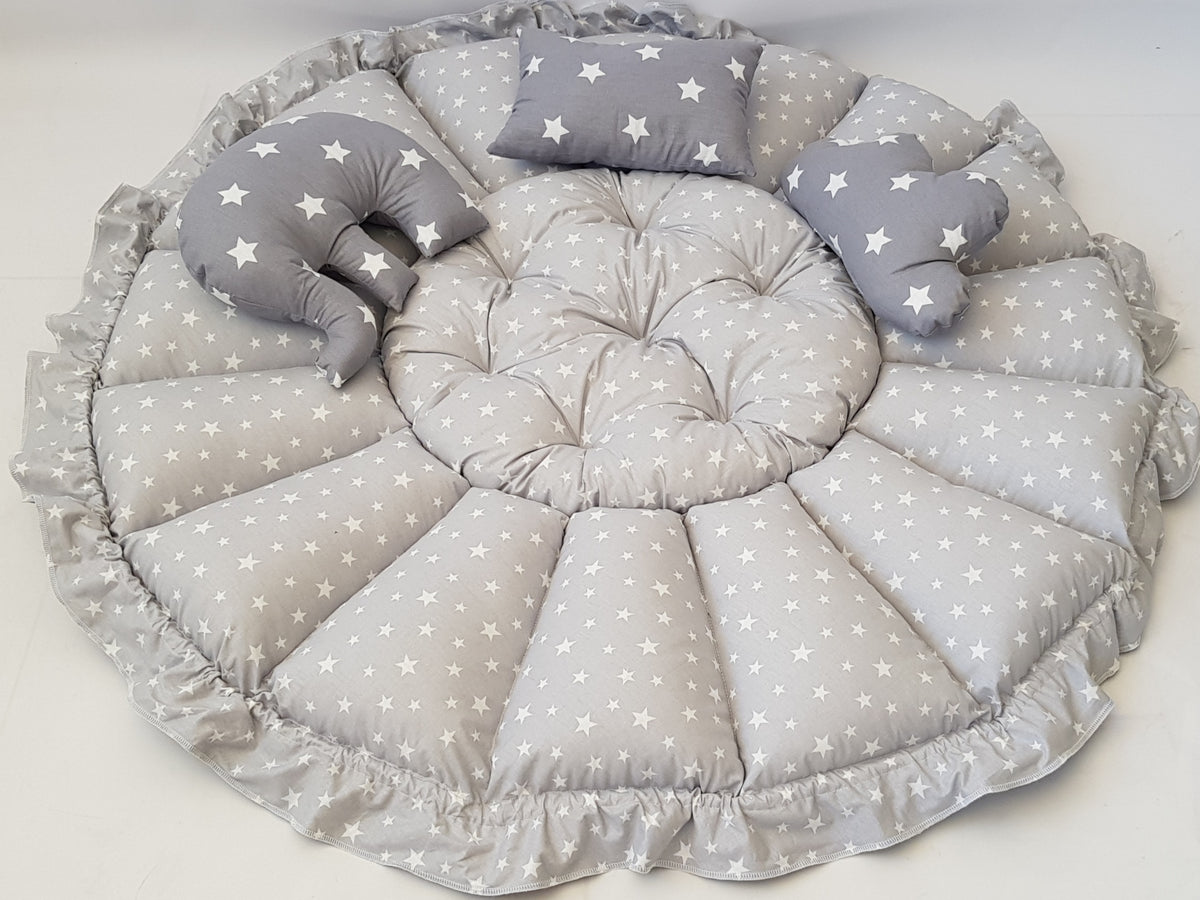3'ü 1 Arada BabyNest Uyku ve Oyun Minderi Seti - 3 Figürlü Yastık Hediyeli Yıldızlar