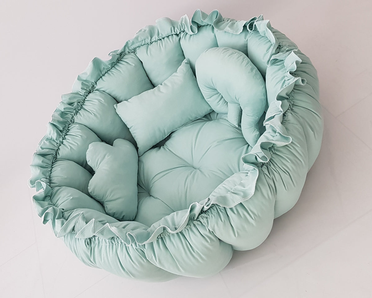 3'ü 1 Arada BabyNest Uyku ve Oyun Minderi Seti - 3 Figürlü Yastık Hediyeli Yeşil