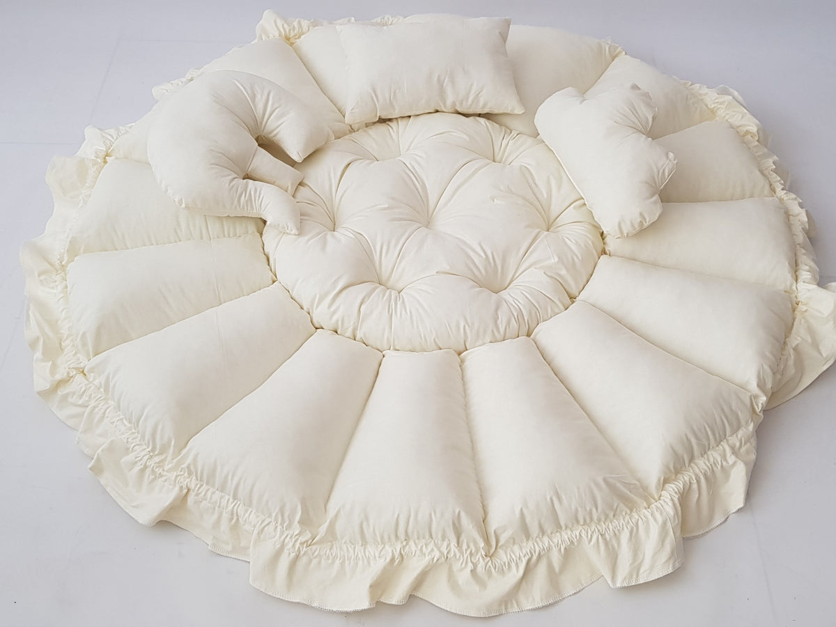 3'ü 1 Arada BabyNest Uyku ve Oyun Minderi Seti - 3 Figürlü Yastık Hediyeli Ekru