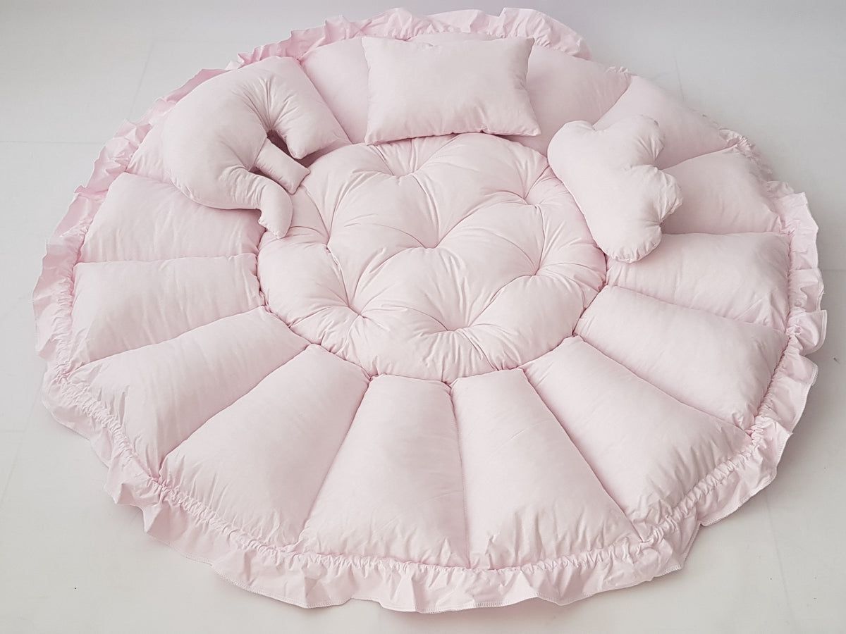 3'ü 1 Arada BabyNest Uyku ve Oyun Minderi Seti - 3 Figürlü Yastık Hediyeli Toz Pembe