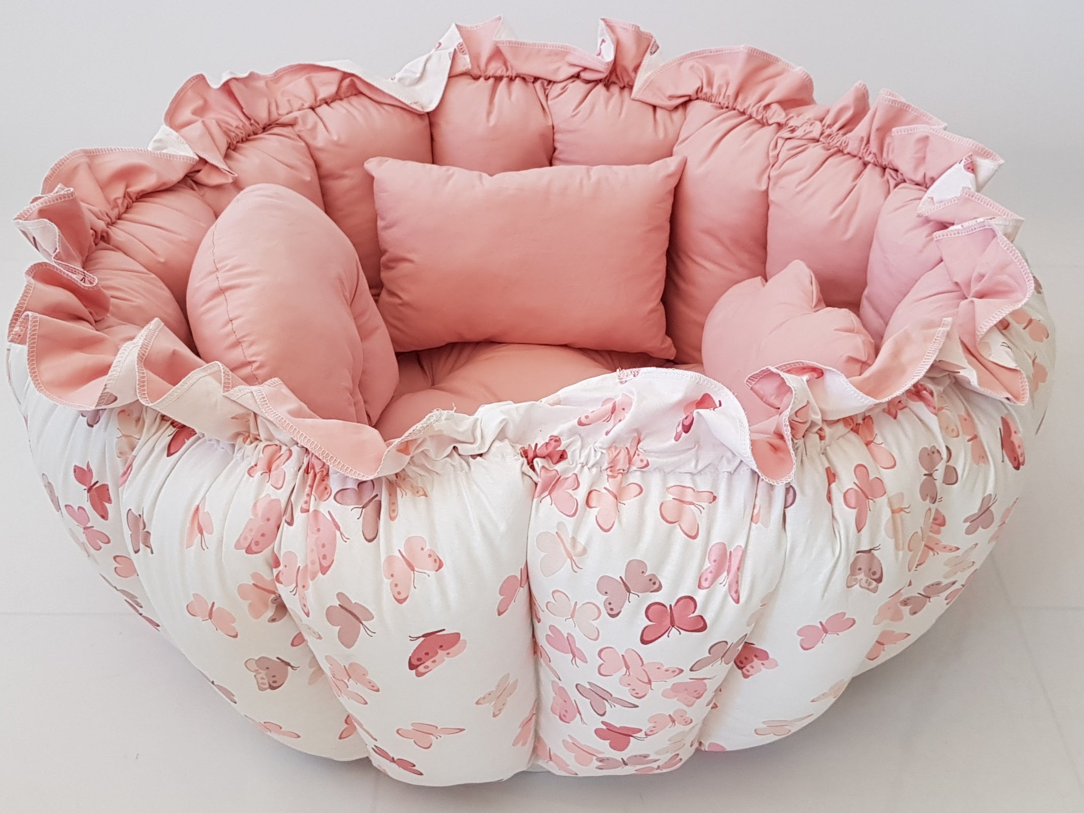 3'ü 1 Arada BabyNest Uyku ve Oyun Minderi Seti - 3 Figürlü Yastık Hediyeli Kelebek Pudra