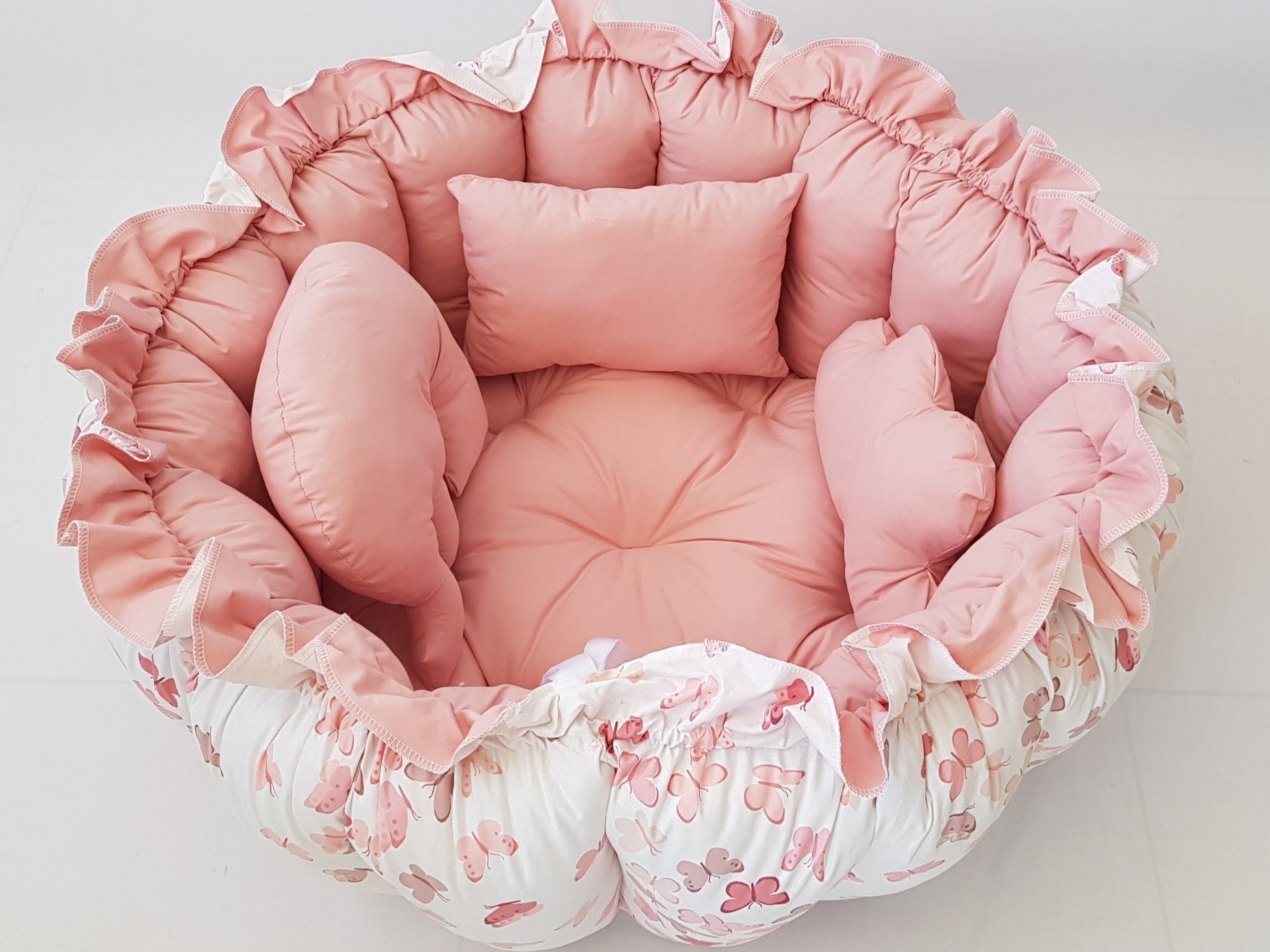 3'ü 1 Arada BabyNest Uyku ve Oyun Minderi Seti - 3 Figürlü Yastık Hediyeli Kelebek Pudra