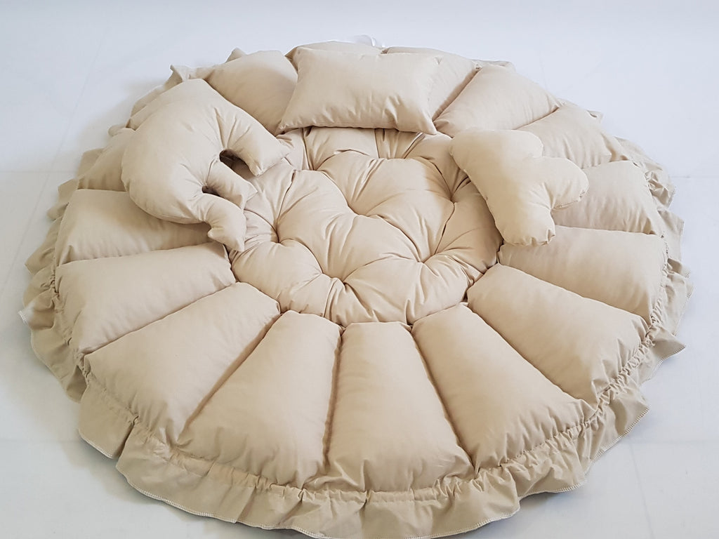 3'ü 1 Arada BabyNest Uyku ve Oyun Minderi Seti - 3 Figürlü Yastık Hediyeli Gri
