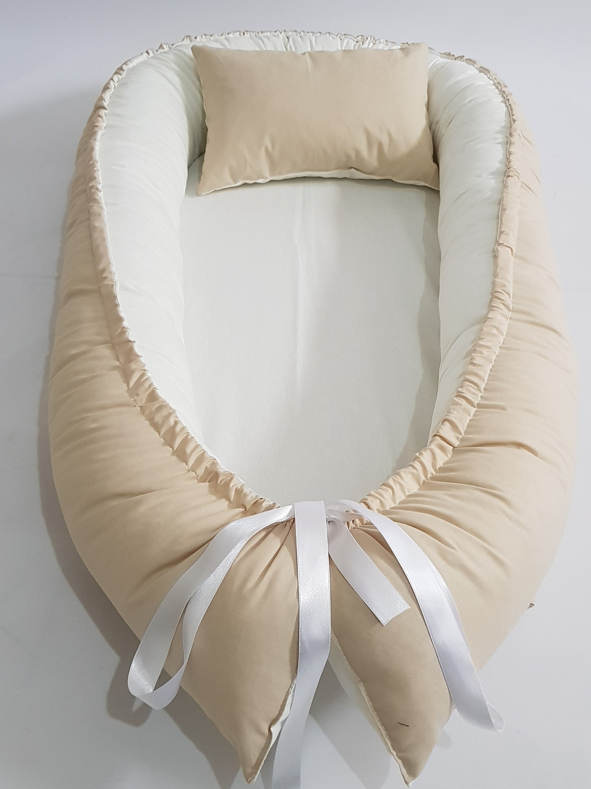 BabyNest Anne Yanı Bebek Yatağı - Vanilya & Ekru Pamuk Kumaş