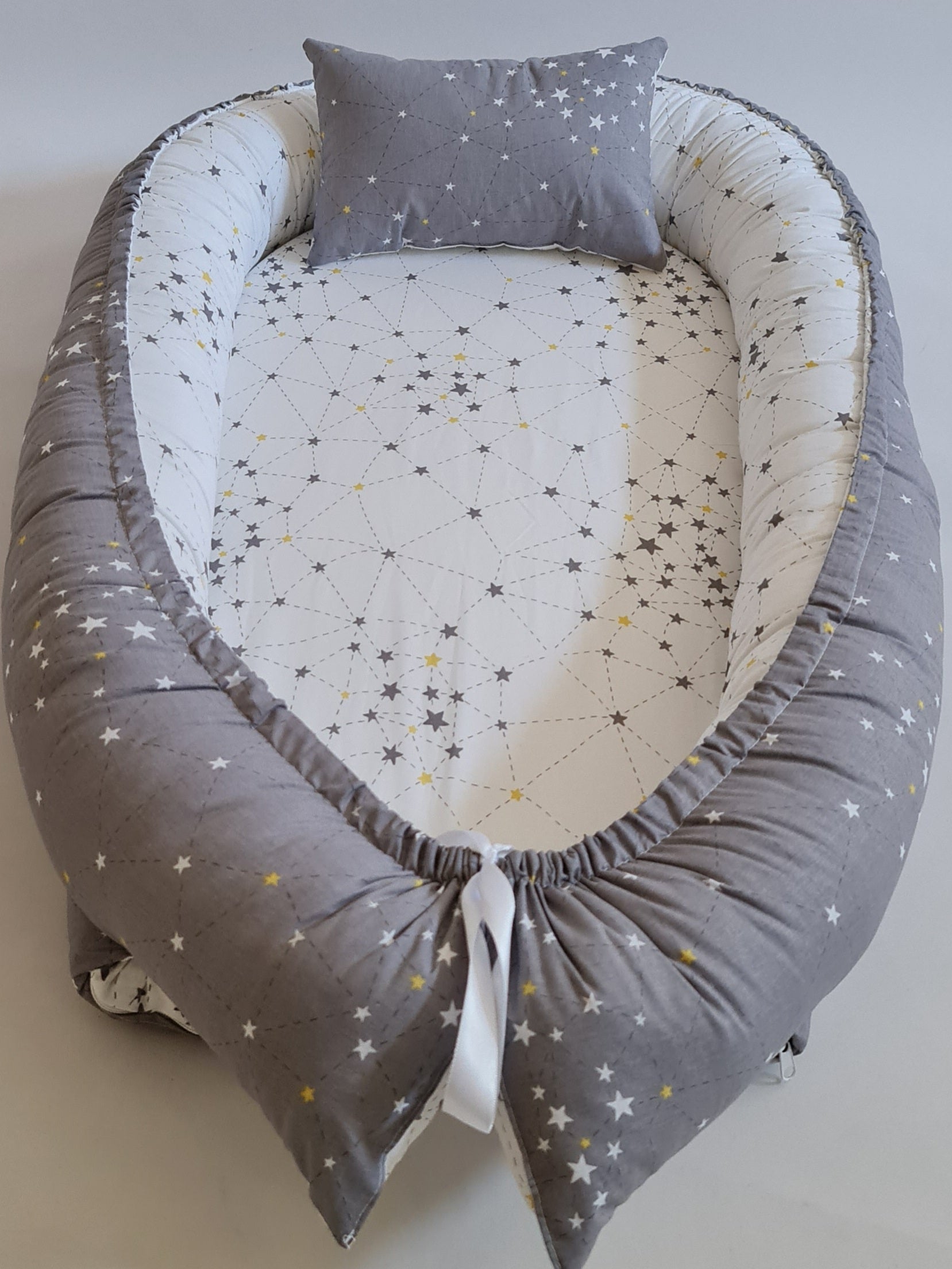 BabyNest Anne Yanı Bebek Yatağı - Gri Samanyolu Pamuk Kumaş