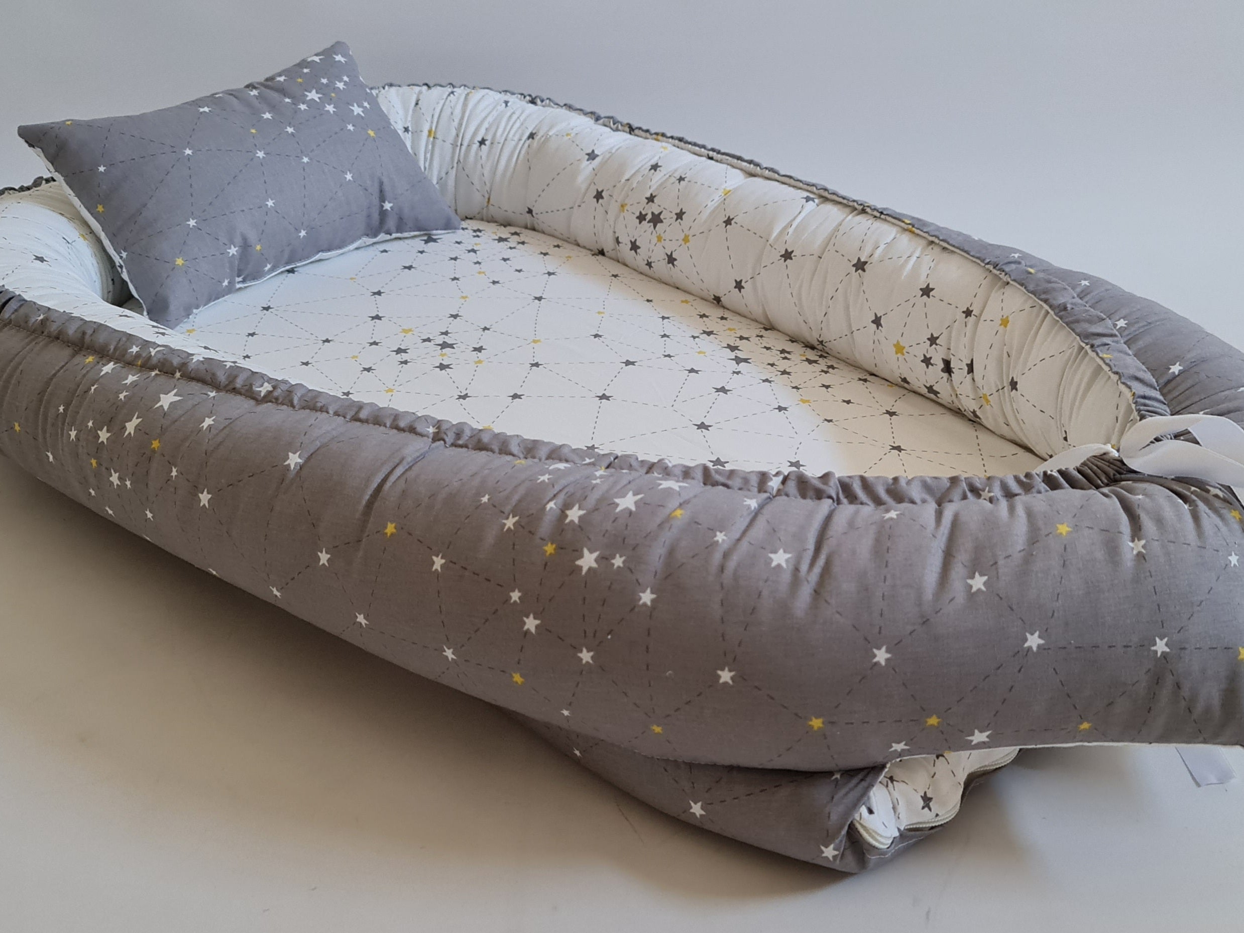 BabyNest Anne Yanı Bebek Yatağı - Gri Samanyolu Pamuk Kumaş