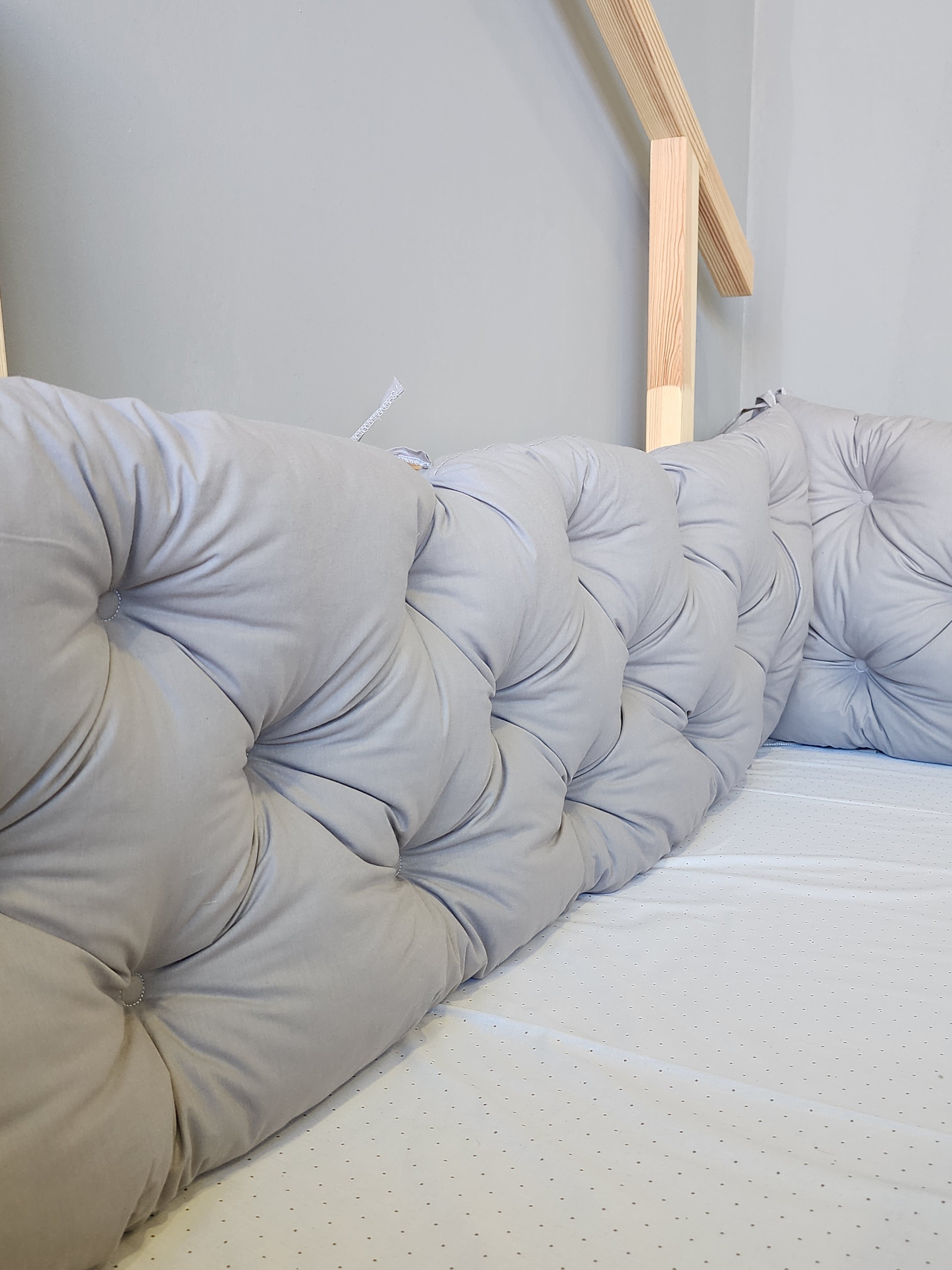 Montessori Yatak ve Beşik İçin Koruyucu Kenar Koruma Takımı Gri