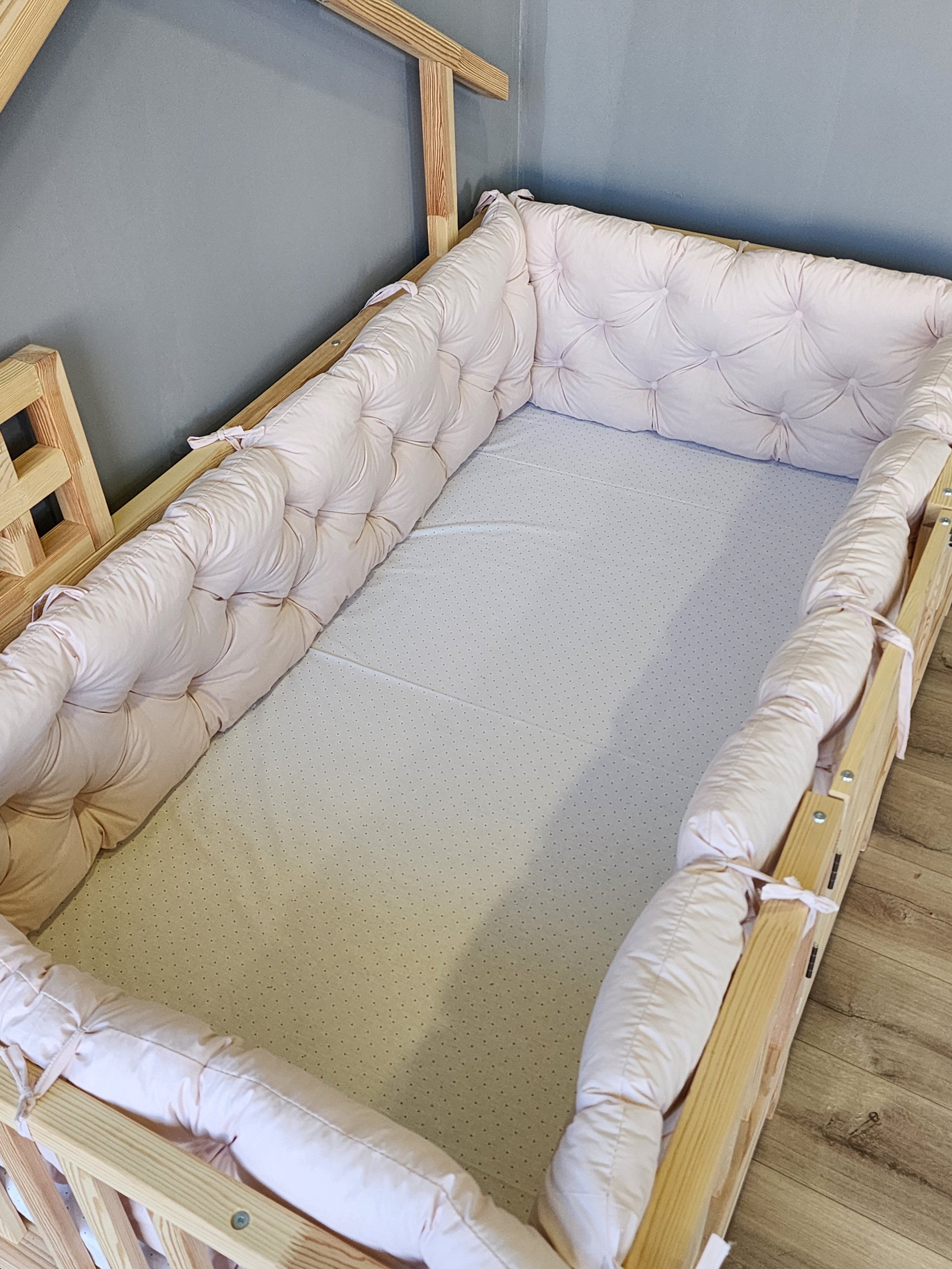 Montessori Yatak ve Beşik İçin Koruyucu Kenar Koruma Takımı Toz Pembe