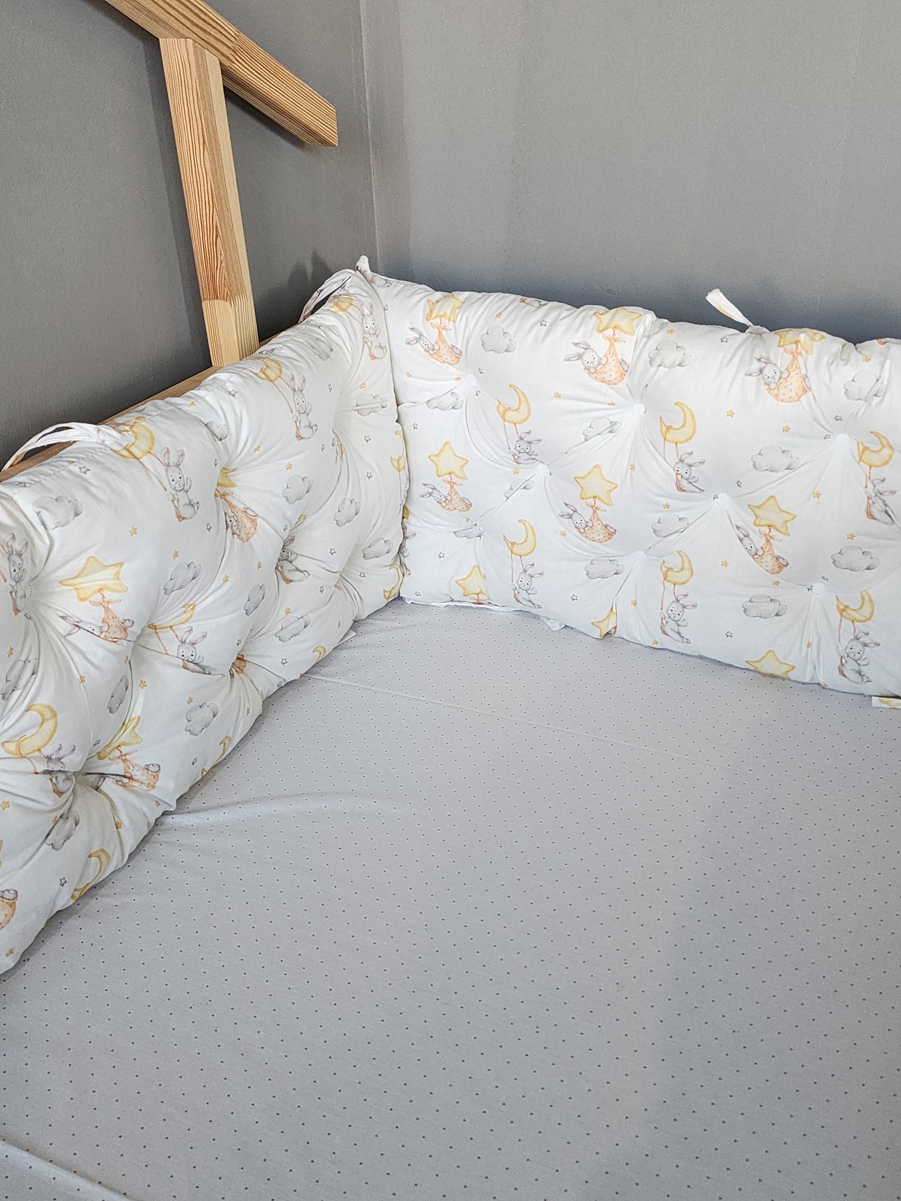 Montessori Yataklar ve Beşikler İçin Koruyucu Kenar Koruma Takımı Tavşan Desen