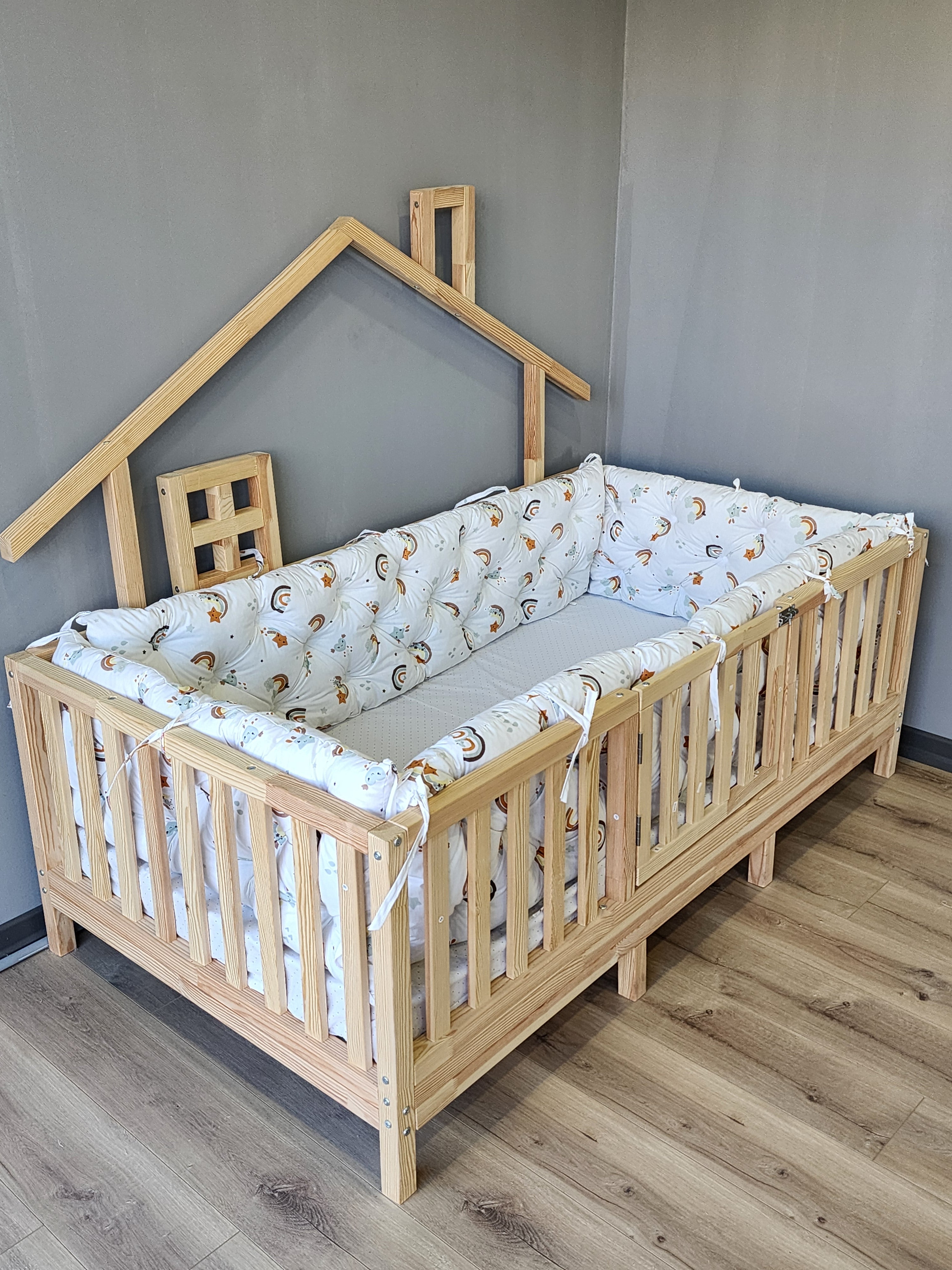 Montessori Yatak ve Beşik İçin Koruyucu Kenar Koruma Takımı Gök Kuşağı Desen