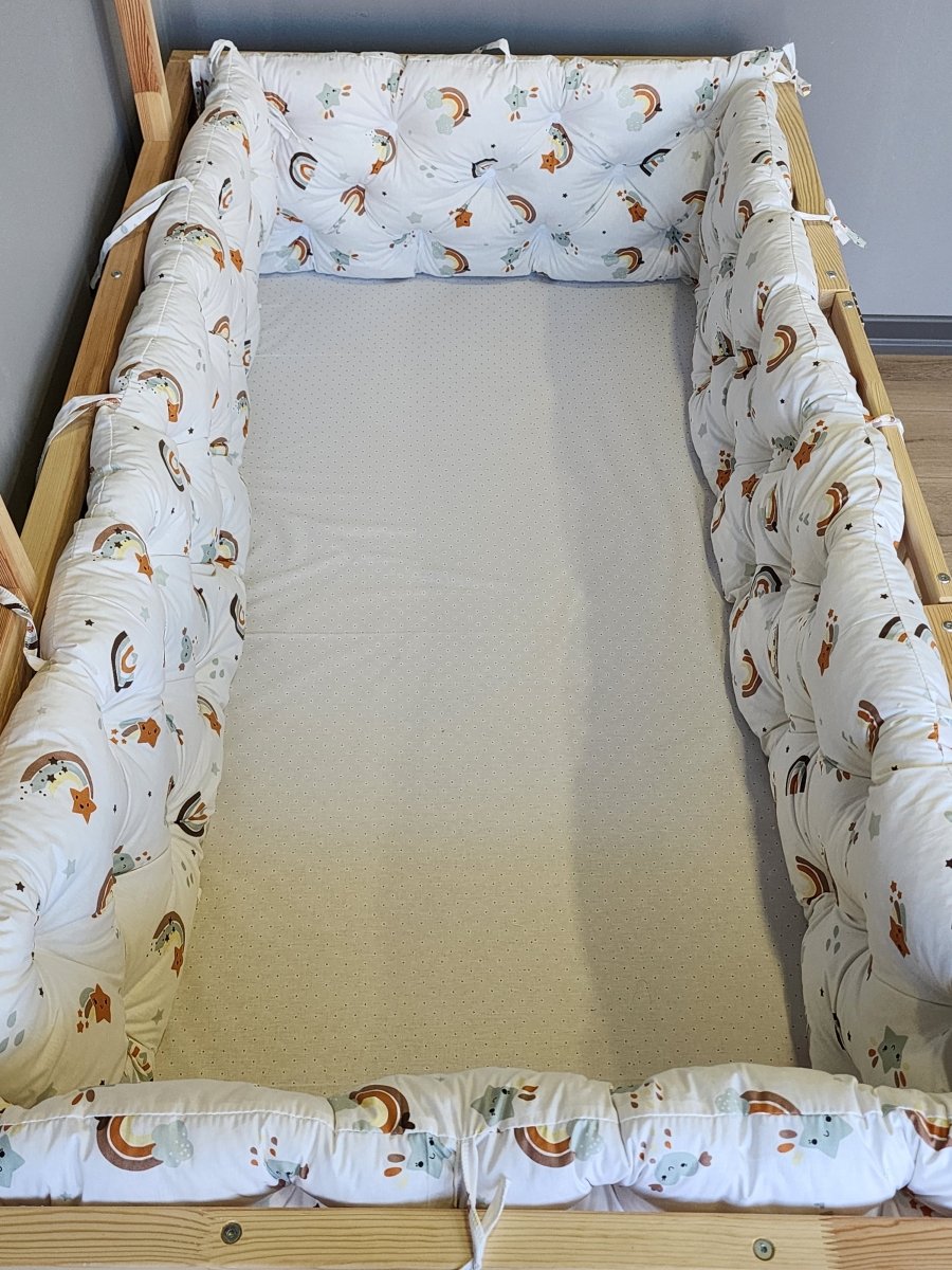 Montessori Yataklar ve Beşikler İçin Koruyucu Kenar Koruma Takımı Tarçın Gök Kuşağı Desen - Ossa Tasarım