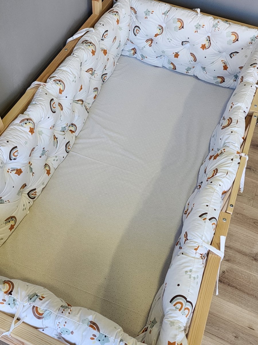 Montessori Yataklar ve Beşikler İçin Koruyucu Kenar Koruma Takımı Tarçın Gök Kuşağı Desen - Ossa Tasarım