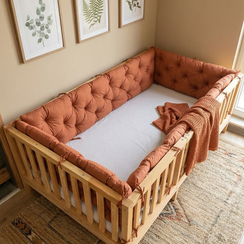 Montessori ve Beşik İçin 4 Kenar Koruma Seti Pamuk Kumaş Kiremit Renk