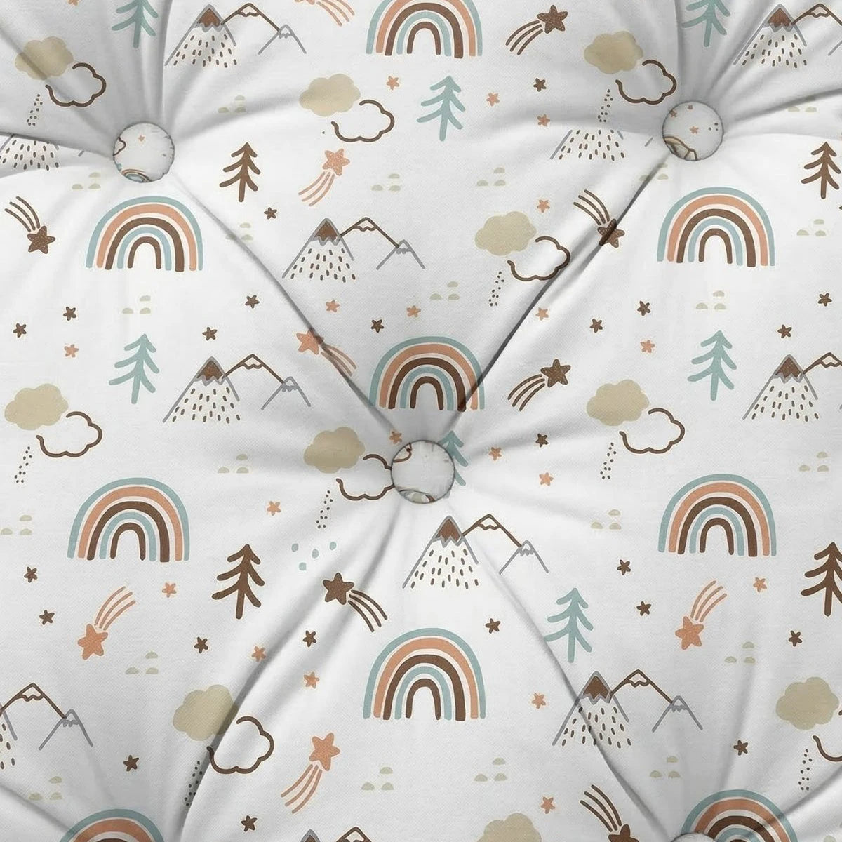 Montessori ve Beşik İçin 4 Kenar Koruma Seti Pamuk Kumaş Beyaz Gökkuşağı Desenli