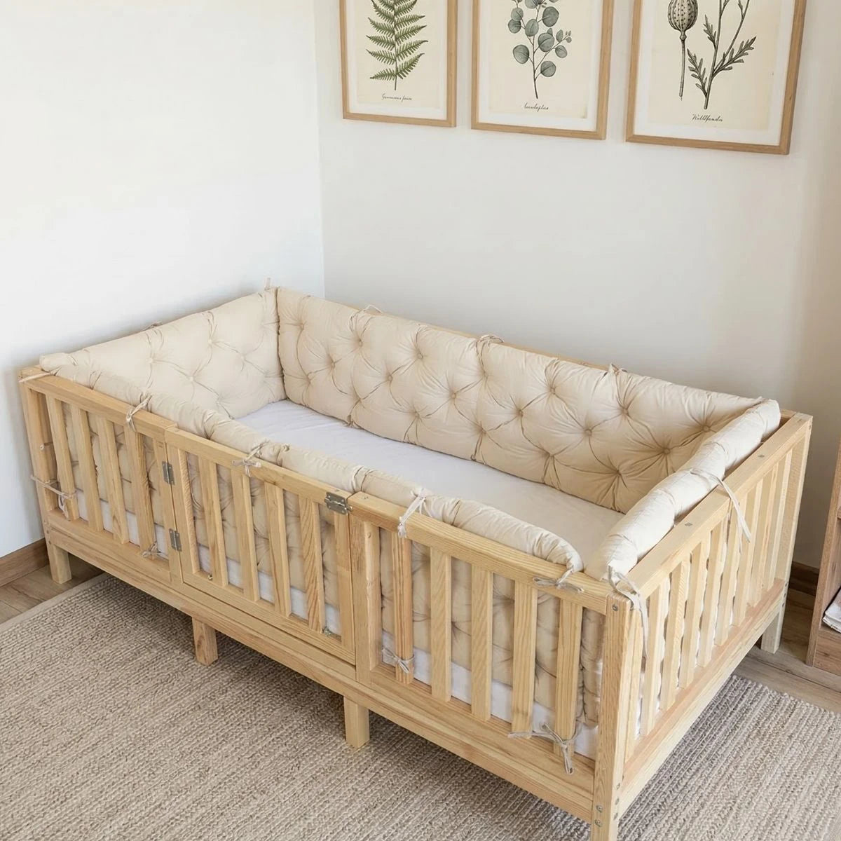 Montessori Yataklar ve Beşikler İçin Koruyucu Kenar Koruma Takımı Vanilya