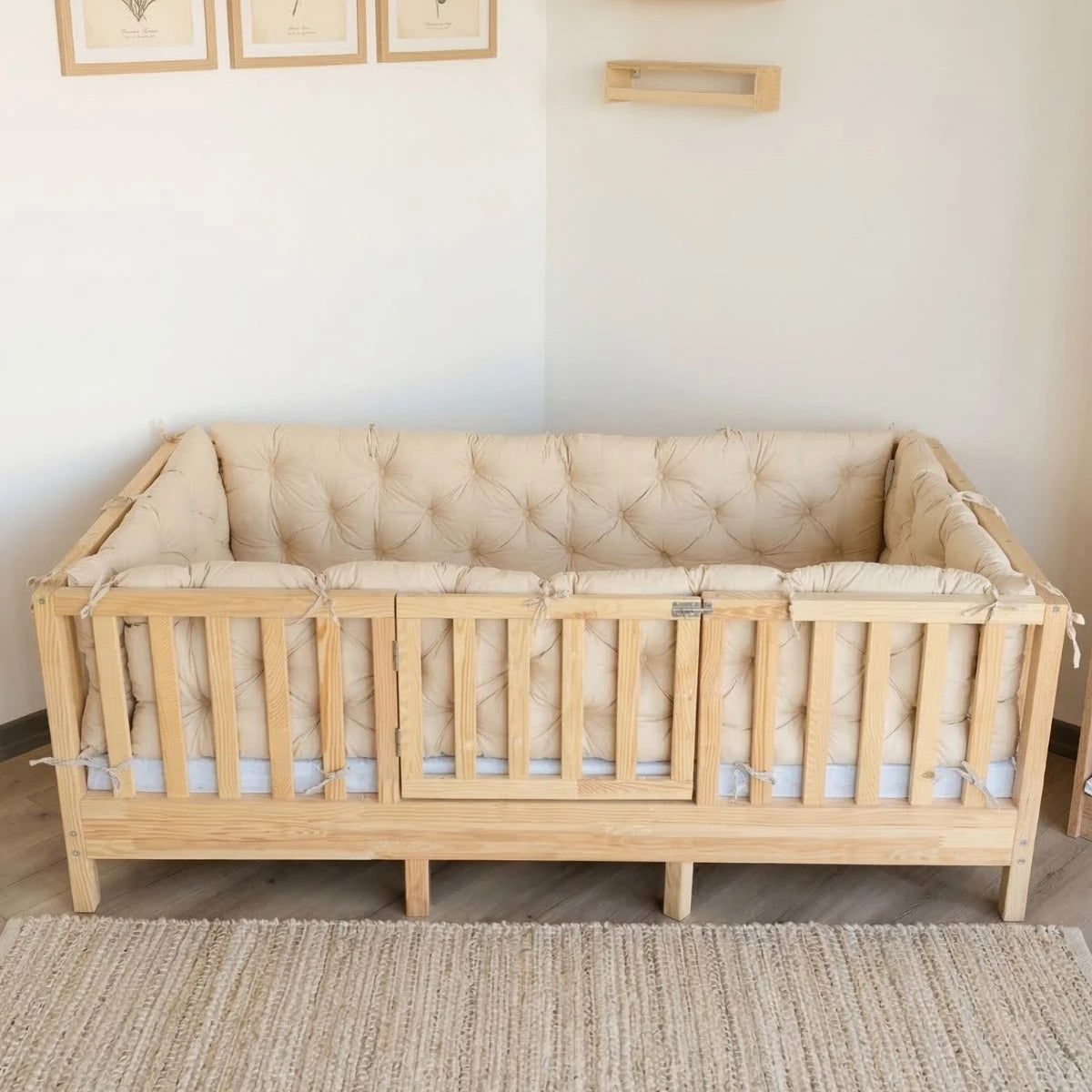 Montessori Yataklar ve Beşikler İçin Koruyucu Kenar Koruma Takımı Vanilya