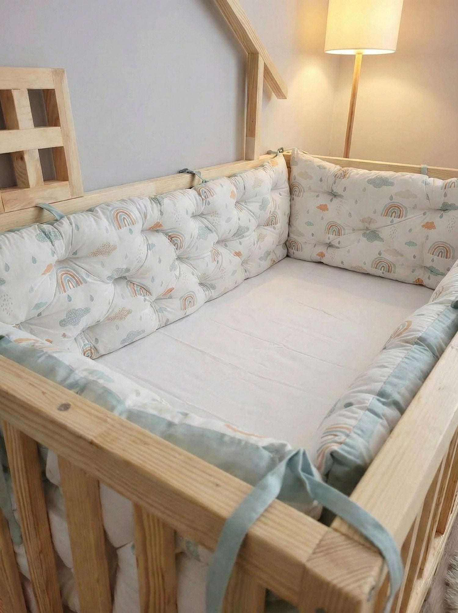 Montessori Yataklar ve Beşikler İçin Koruyucu Kenar Koruma Takımı Yeşil Gökler