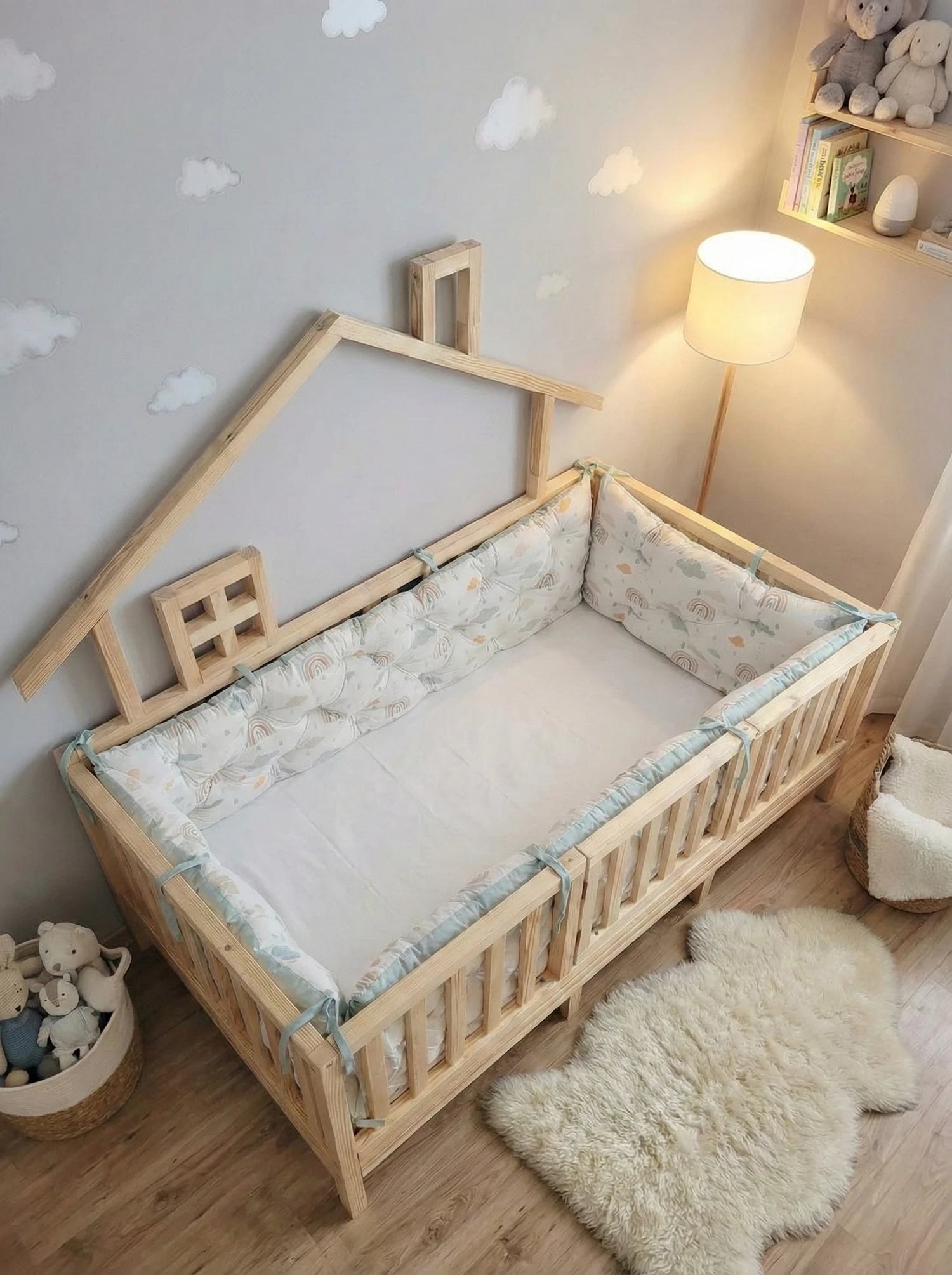 Montessori Yataklar ve Beşikler İçin Koruyucu Kenar Koruma Takımı Yeşil Gökler