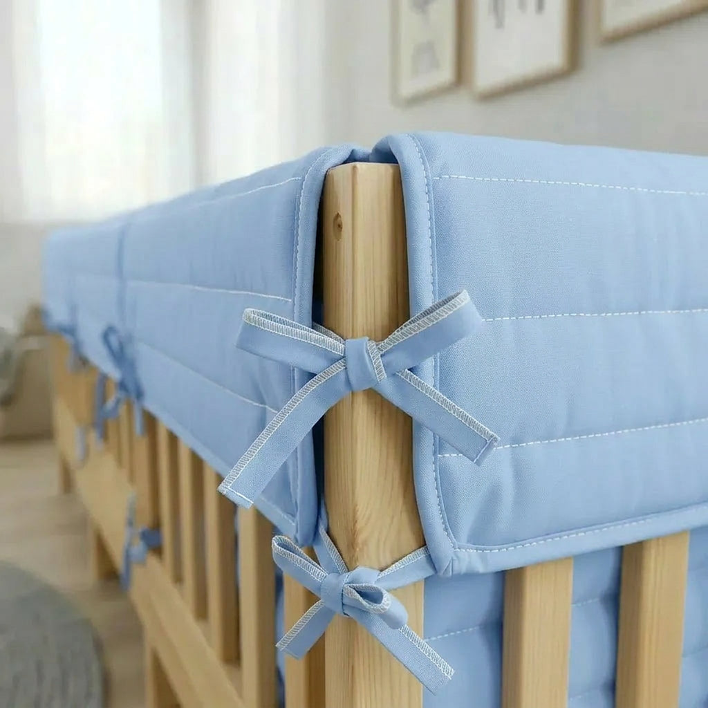 Montessori Beşik Kenar Koruma Takımı %100 Pamuk - Bebe Mavi - Buble Full
