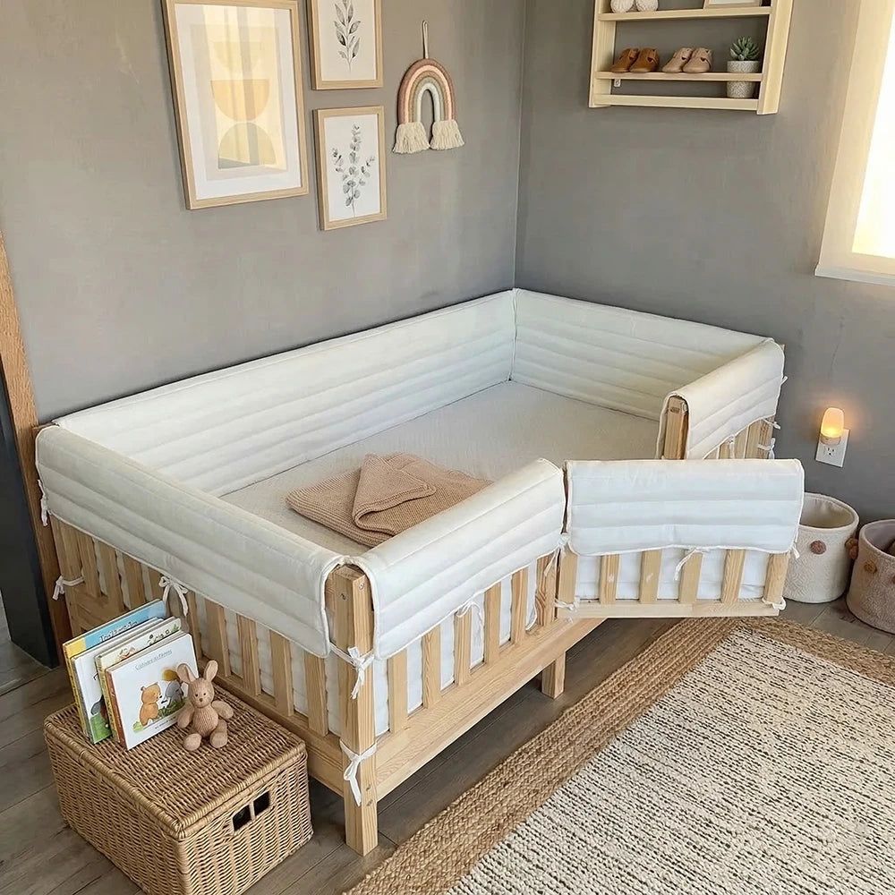 Montessori ve Beşik İçin Full İç-Dış Kenar Koruma Takımı - Darbe Önleyici Pofuduk Tasarım Ekru Renk