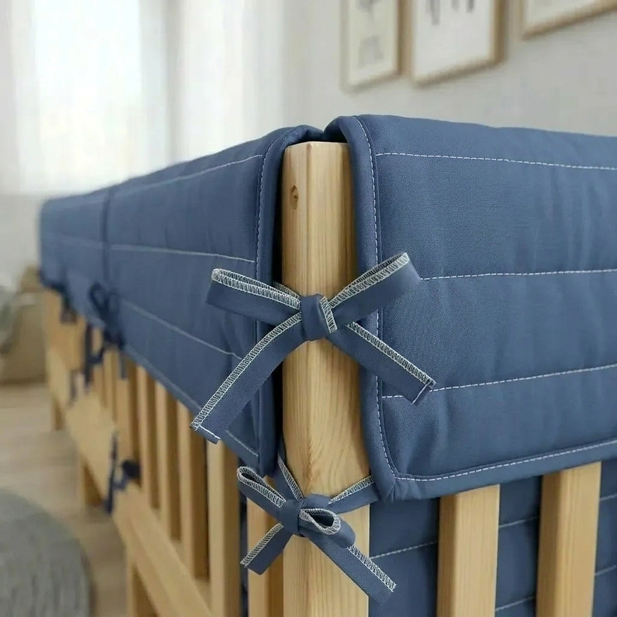 Montessori Beşik Kenar Koruma Takımı %100 Pamuk - İndigo - Buble Full