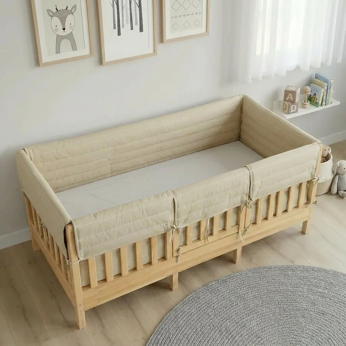 Montessori Beşik Kenar Koruma Takımı %100 Pamuk - Kapiçino - Buble Full