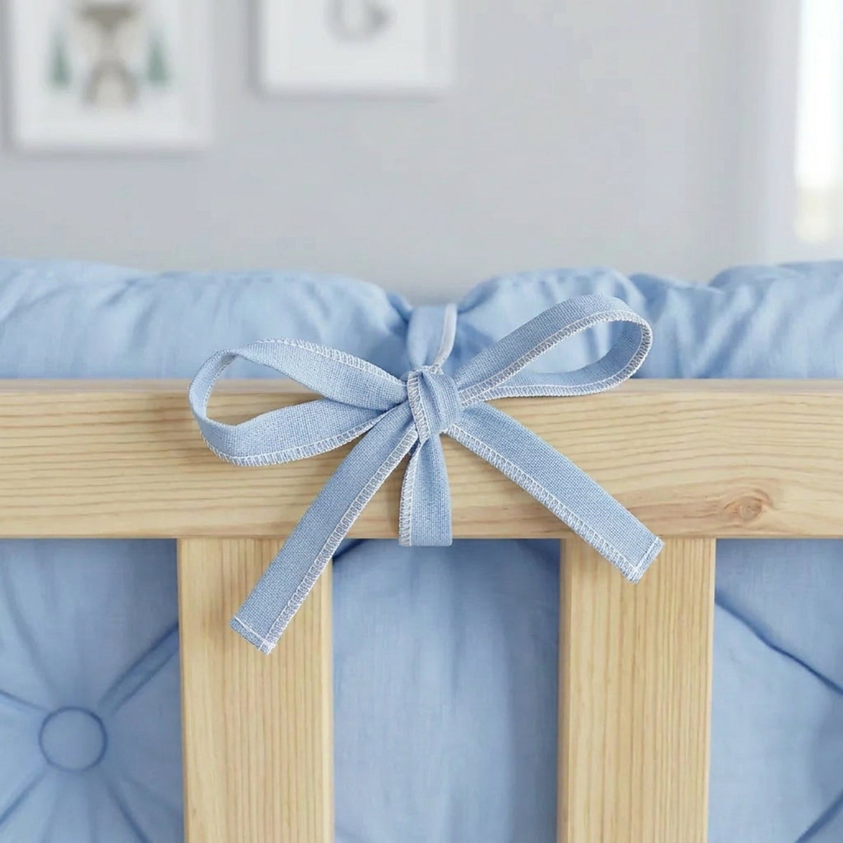 Beşik Kenar Koruma Minderi %100 Pamuk - Montessori Yatak Uyumlu - Bebe Mavi - Buble Soft