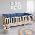 Beşik Kenar Koruma Minderi %100 Pamuk - Montessori Yatak Uyumlu - İndigo Mavi - Buble Soft