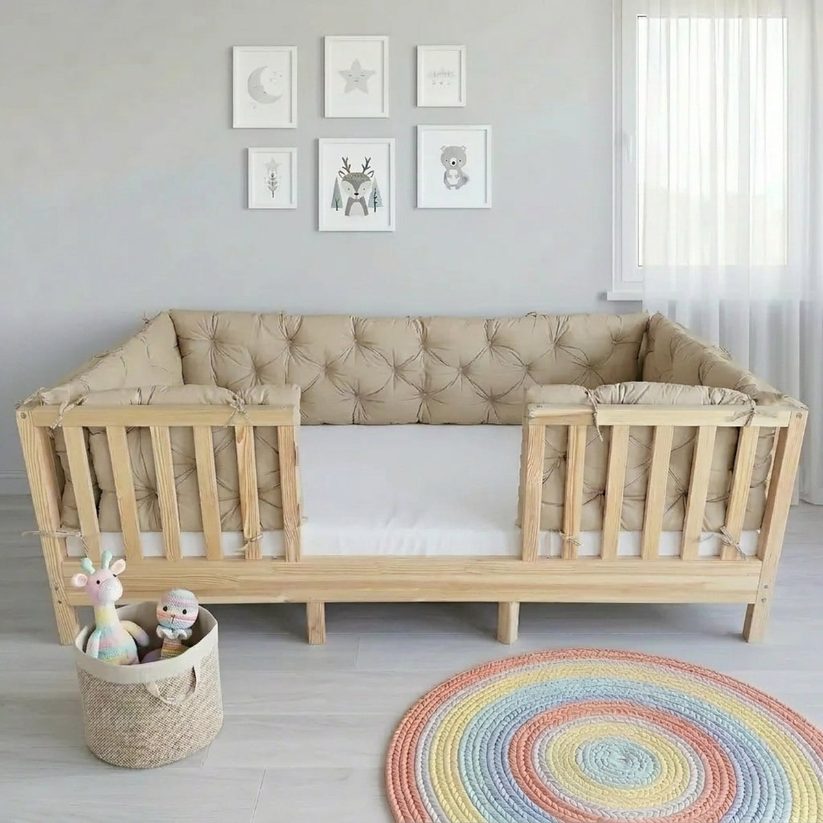 Beşik Kenar Koruma Minderi %100 Pamuk - Montessori Yatak Uyumlu - Kapiçino - Buble Soft