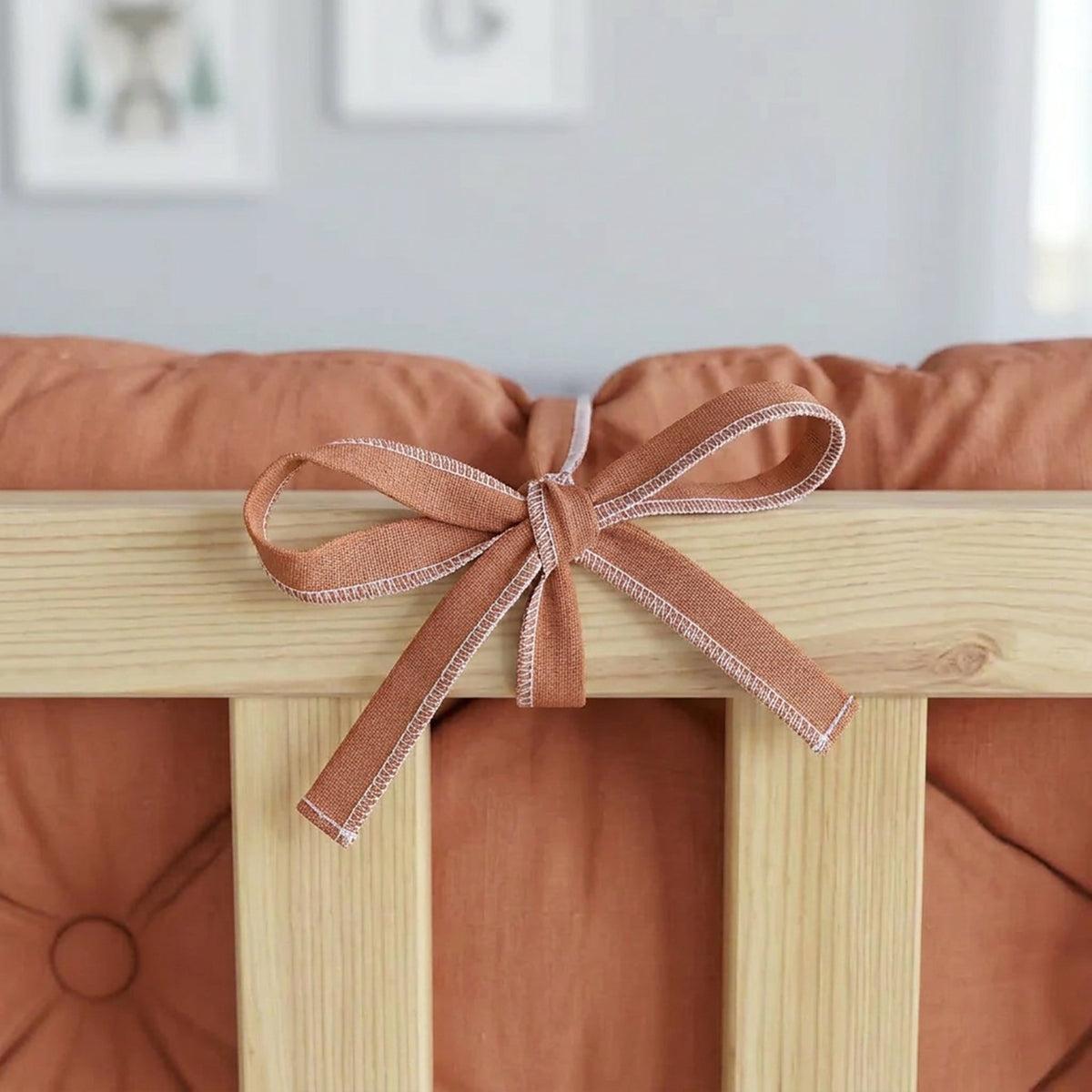 Beşik Kenar Koruma Minderi %100 Pamuk - Montessori Yatak Uyumlu - Kiremit - Buble Soft
