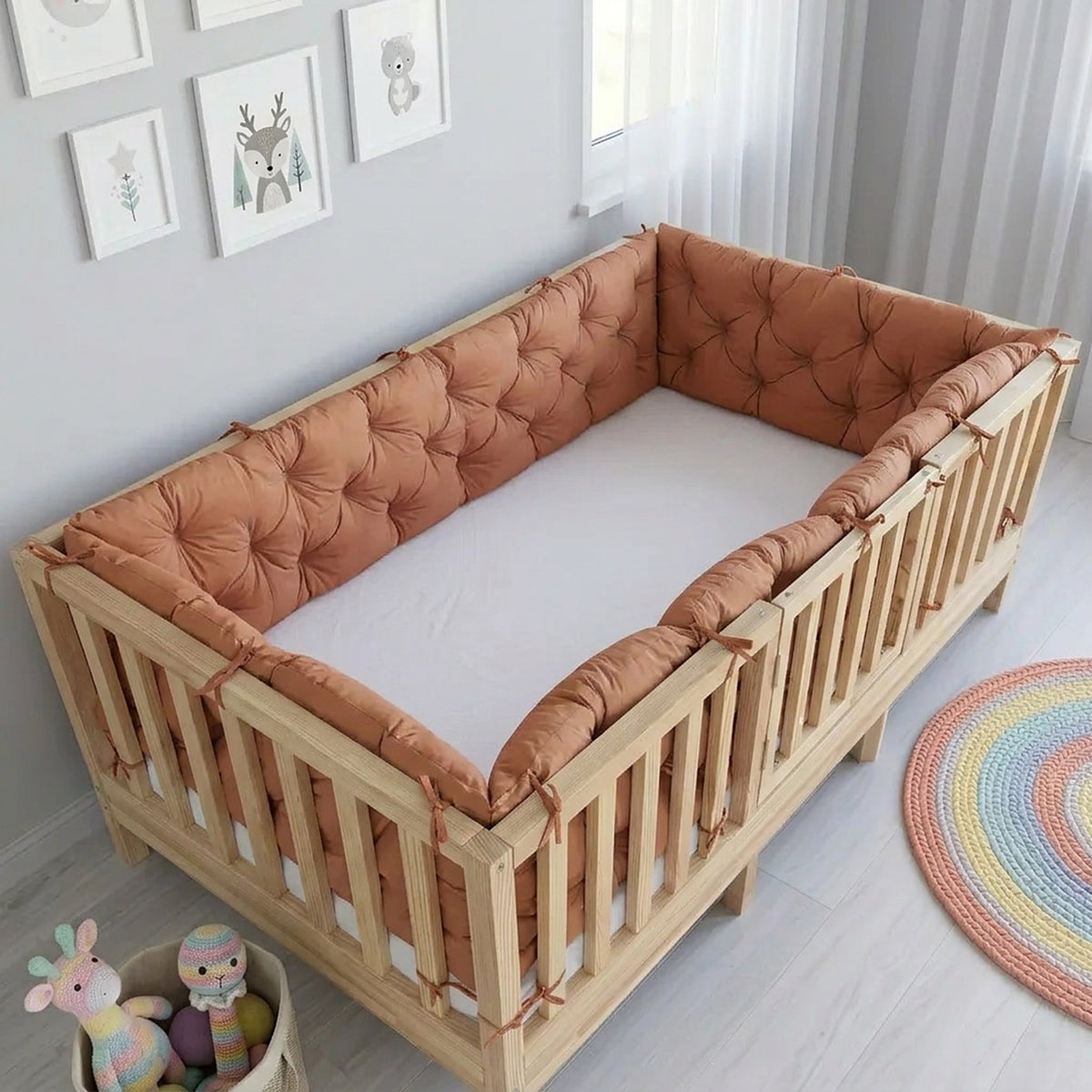 Beşik Kenar Koruma Minderi %100 Pamuk - Montessori Yatak Uyumlu - Kiremit - Buble Soft