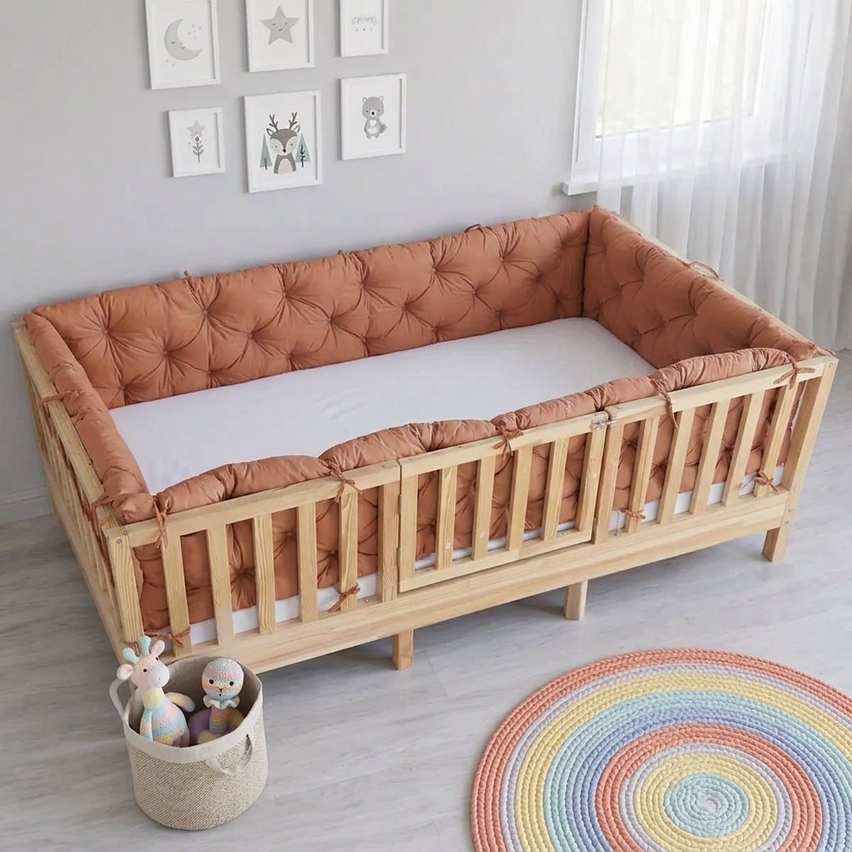 Beşik Kenar Koruma Minderi %100 Pamuk - Montessori Yatak Uyumlu - Kiremit - Buble Soft