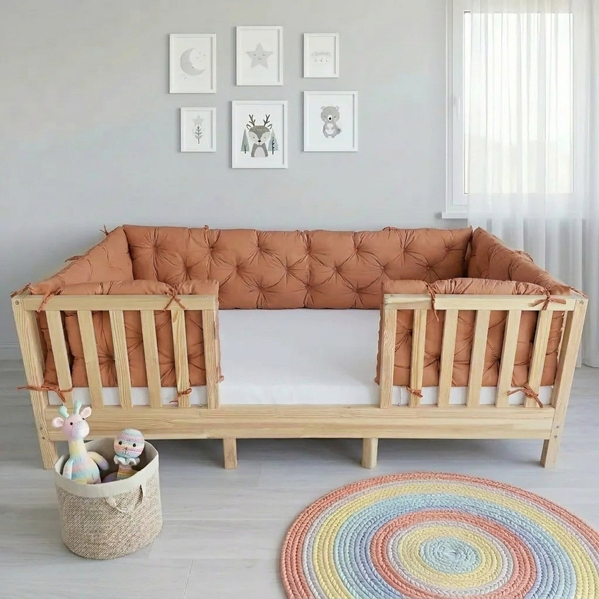 Beşik Kenar Koruma Minderi %100 Pamuk - Montessori Yatak Uyumlu - Kiremit - Buble Soft
