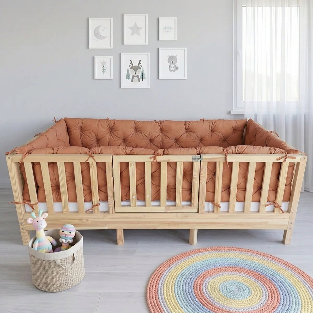 Beşik Kenar Koruma Minderi %100 Pamuk - Montessori Yatak Uyumlu - Kiremit - Buble Soft