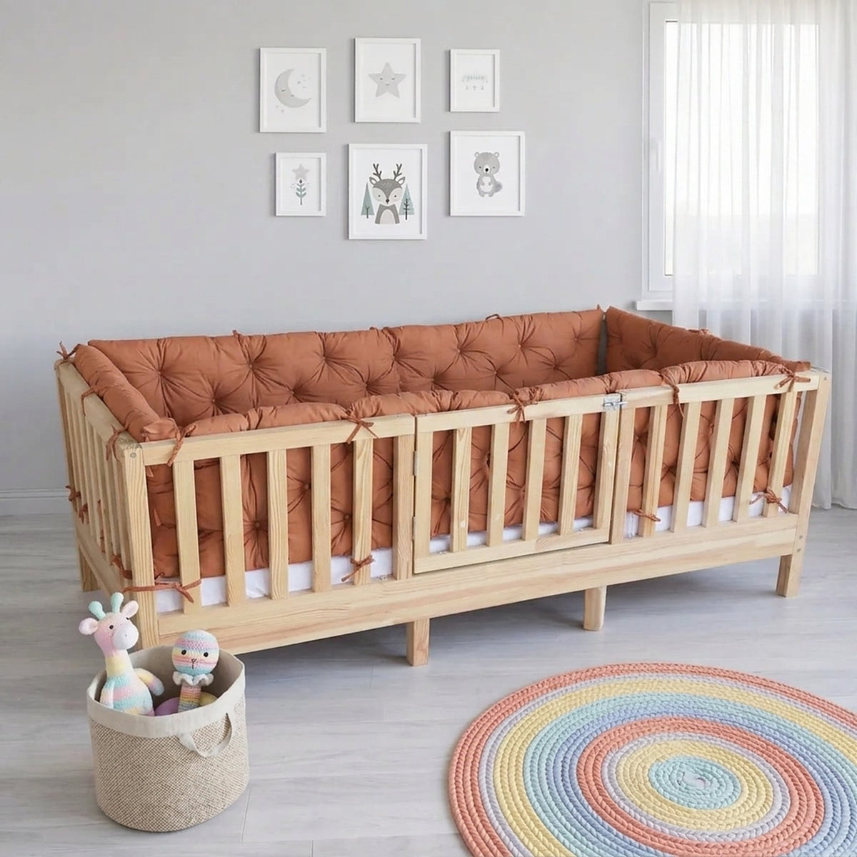 Beşik Kenar Koruma Minderi %100 Pamuk - Montessori Yatak Uyumlu - Kiremit - Buble Soft