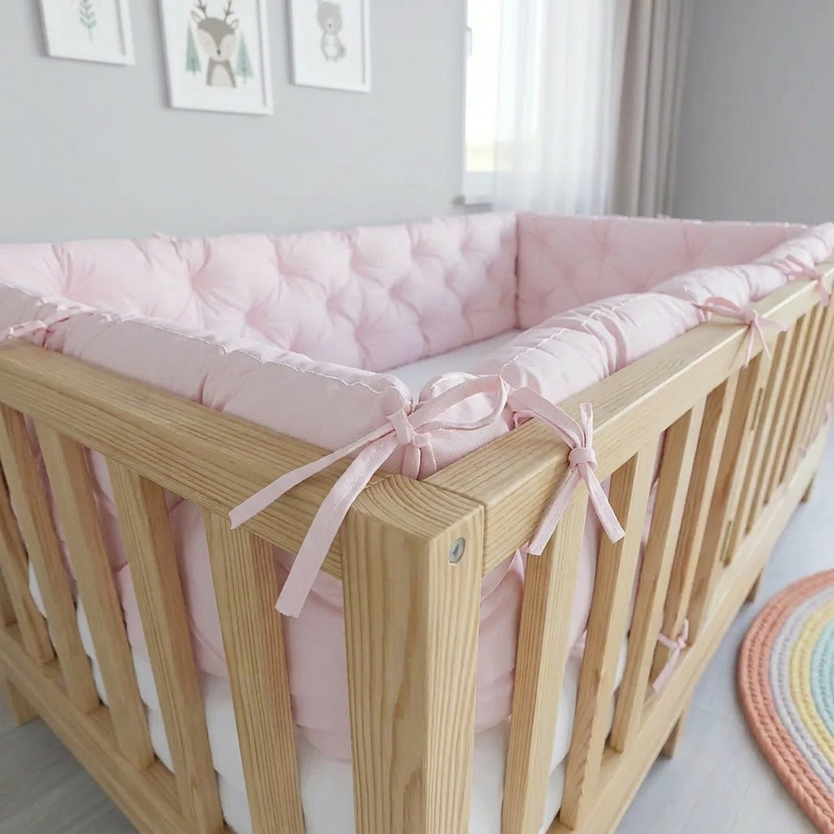 Beşik Kenar Koruma Minderi %100 Pamuk - Montessori Yatak Uyumlu - Toz Pembe - Buble Soft