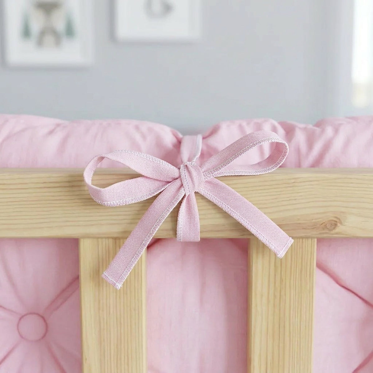 Beşik Kenar Koruma Minderi %100 Pamuk - Montessori Yatak Uyumlu - Toz Pembe - Buble Soft