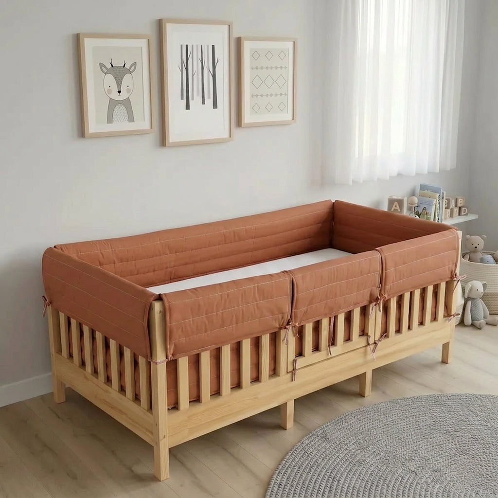 Montessori Beşik Kenar Koruma Takımı %100 Pamuk - Kiremit - Buble Full