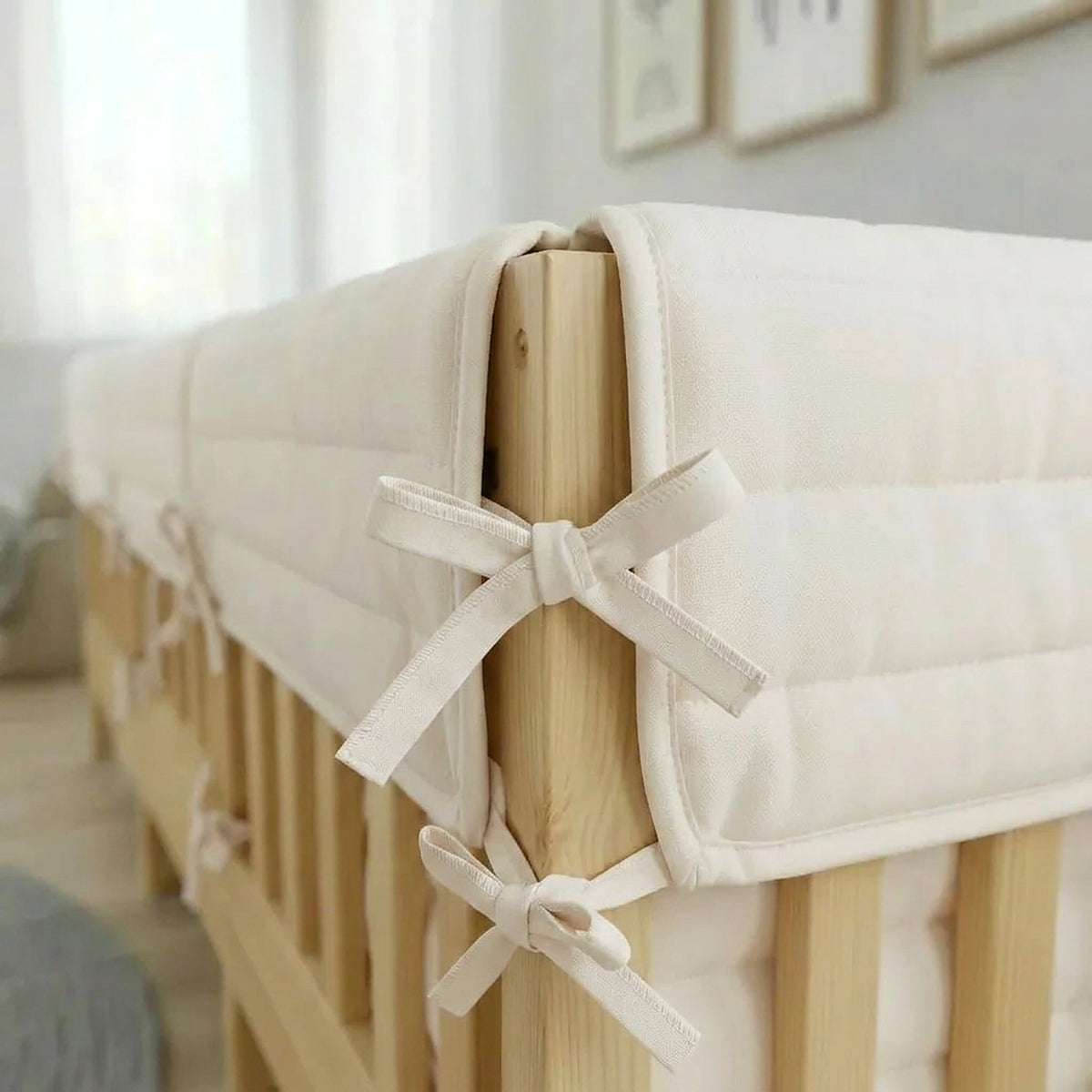 Montessori Beşik Kenar Koruma Takımı %100 Pamuk - Kırık Beyaz - Buble Full