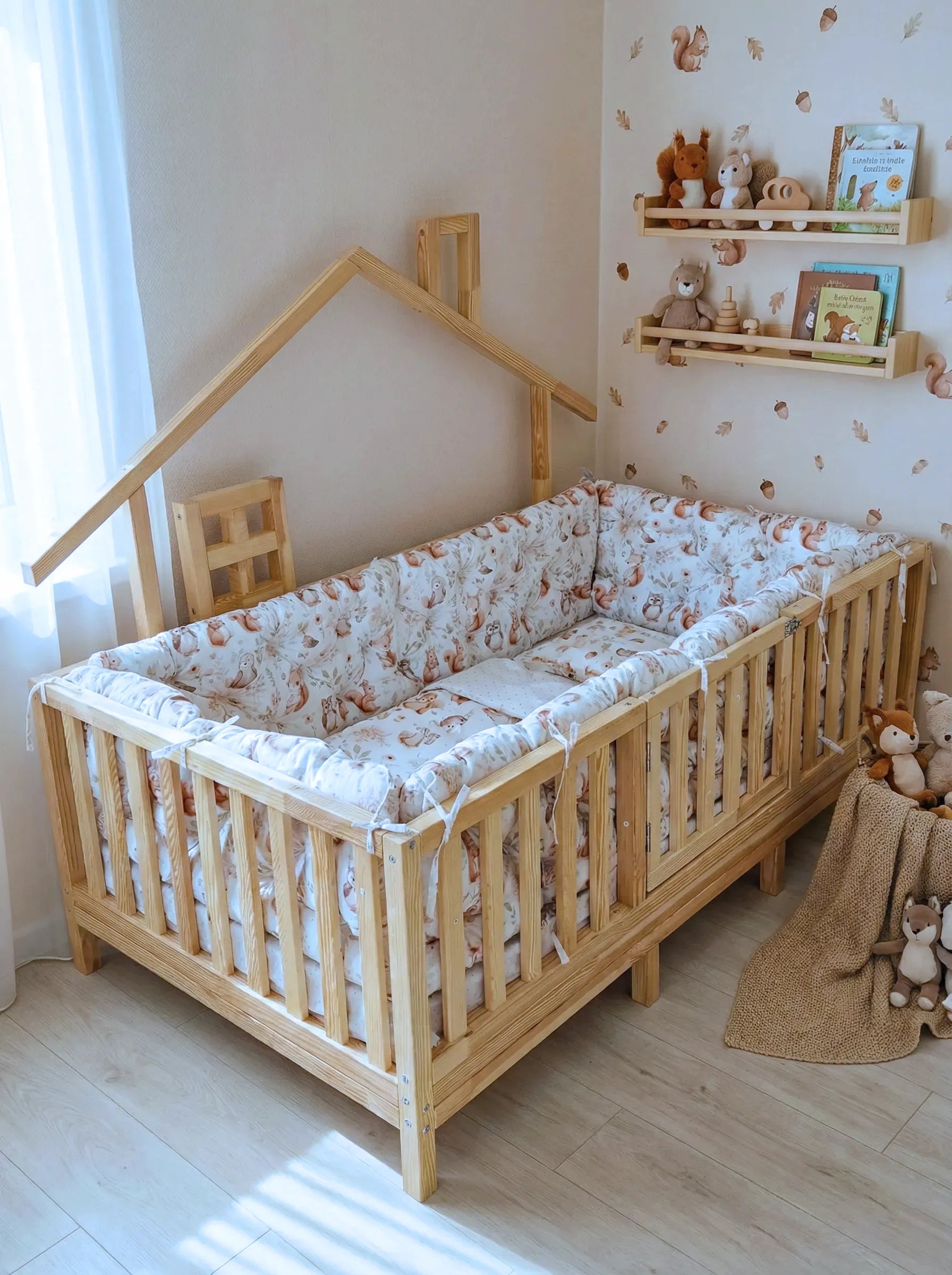 Montessori Yataklar ve Beşikler İçin Koruyucu Kenar Koruma Takımı Baykuş Desen