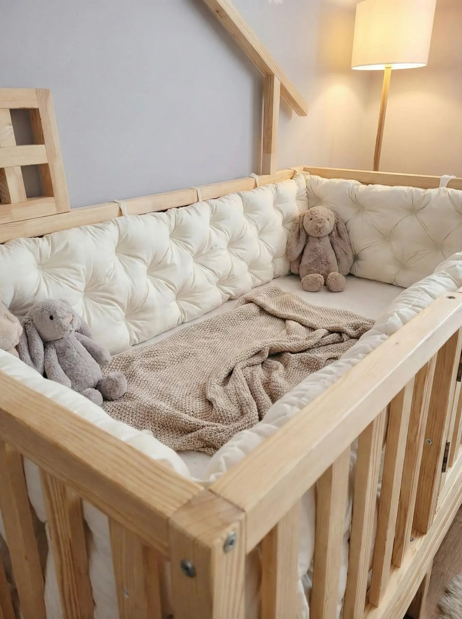 Montessori Yataklar ve Beşikler İçin Koruyucu Kenar Koruma Takımı Ekru Renk