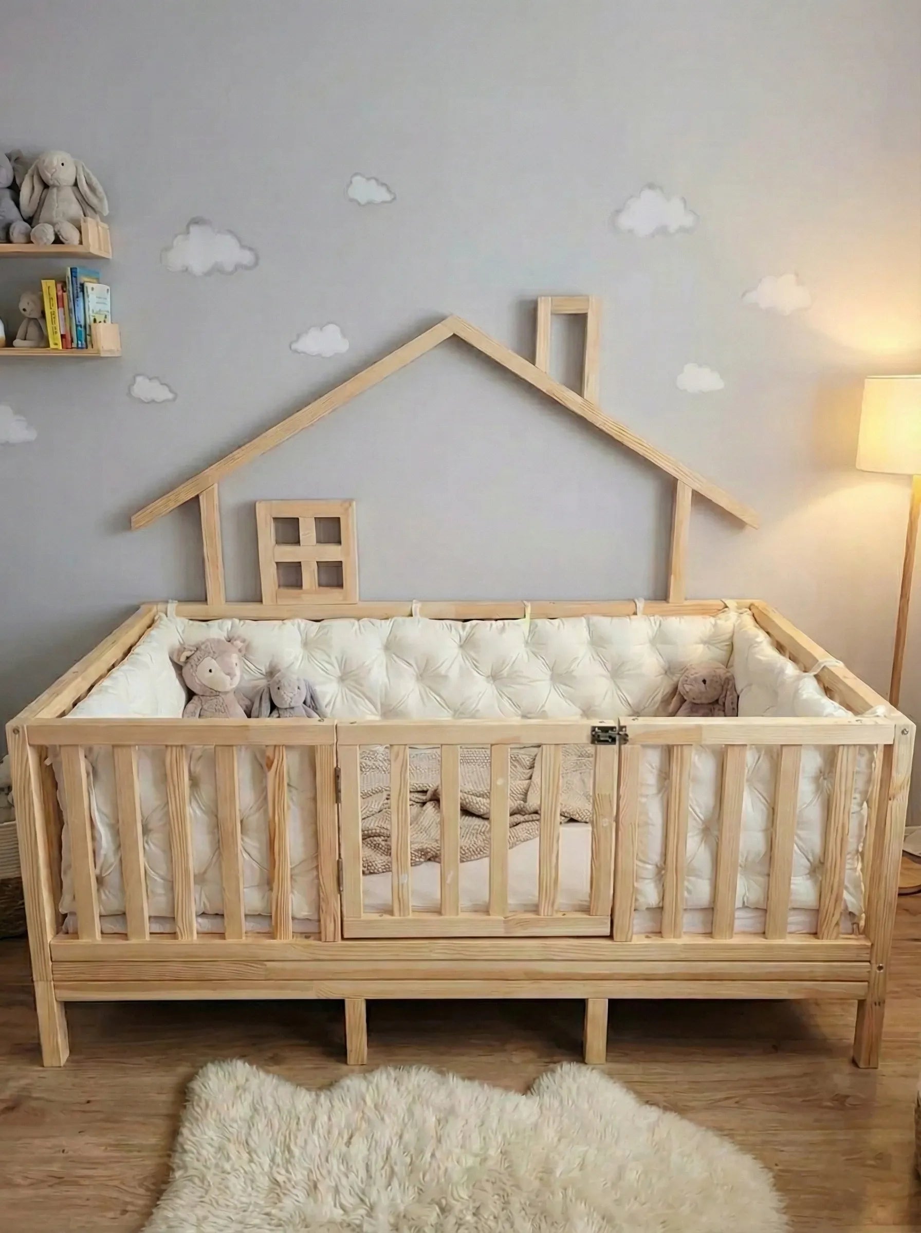 Montessori Yataklar ve Beşikler İçin Koruyucu Kenar Koruma Takımı Ekru Renk