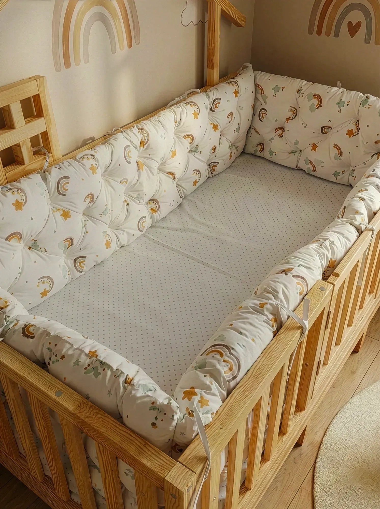 Montessori Yataklar ve Beşikler İçin Koruyucu Kenar Koruma Takımı Gök Kuşağı Desen