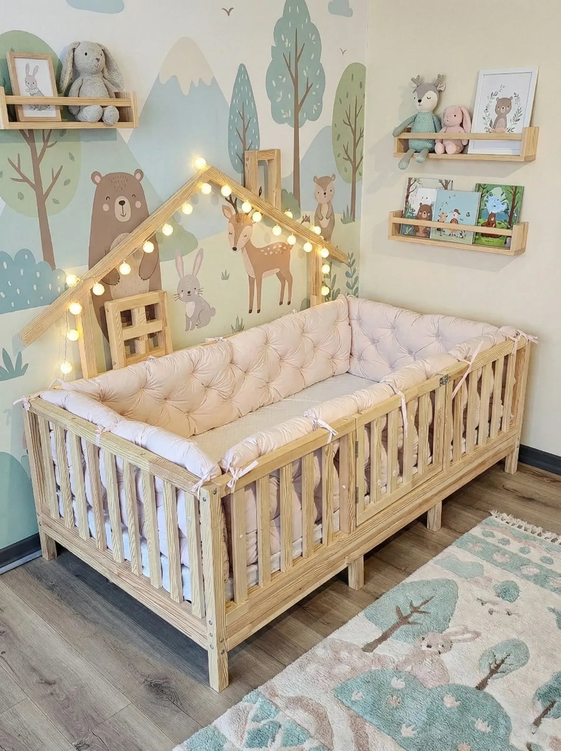 Montessori Yataklar ve Beşikler İçin Koruyucu Kenar Koruma Takımı Toz Pembe